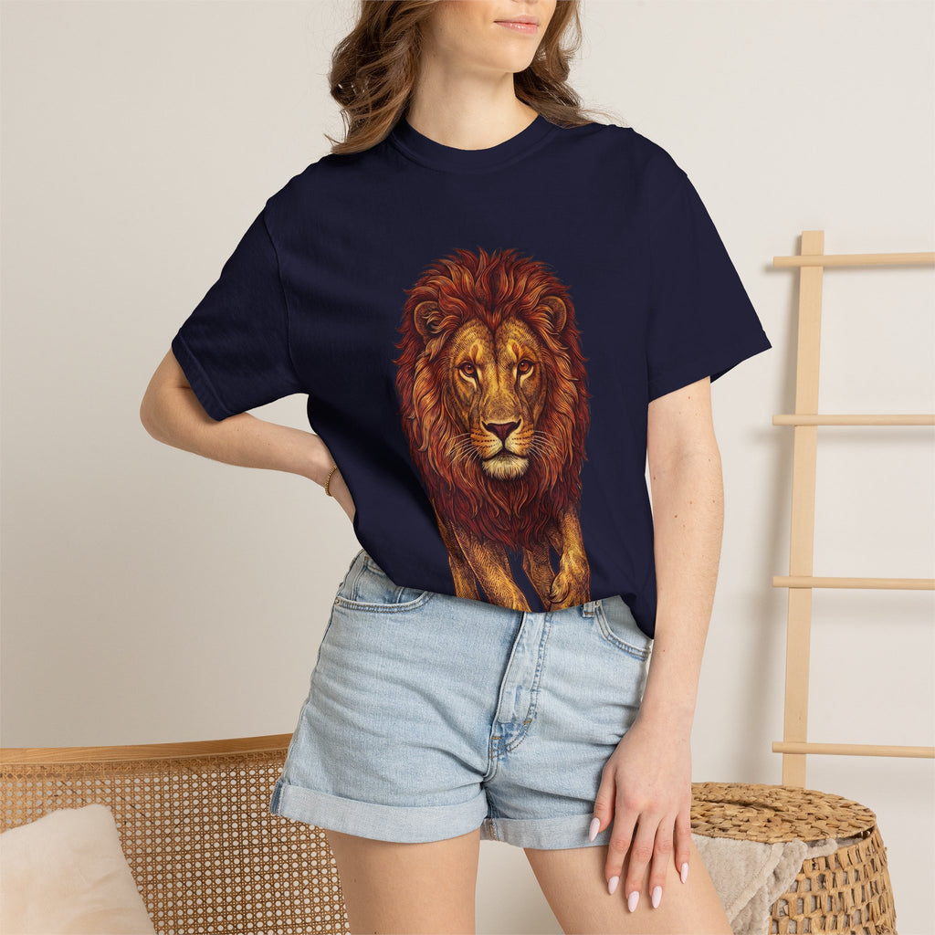 Lion Illustration T-Shirt — Majestic Walking Lion Graphic Tee