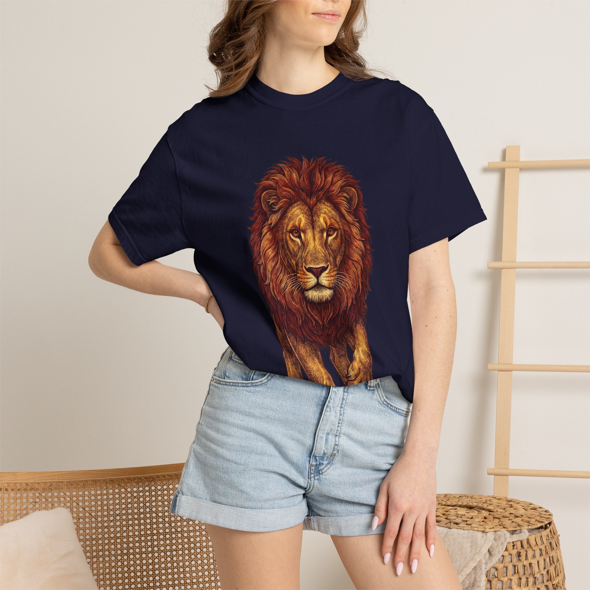 Lion Illustration T-Shirt — Majestic Walking Lion Graphic Tee