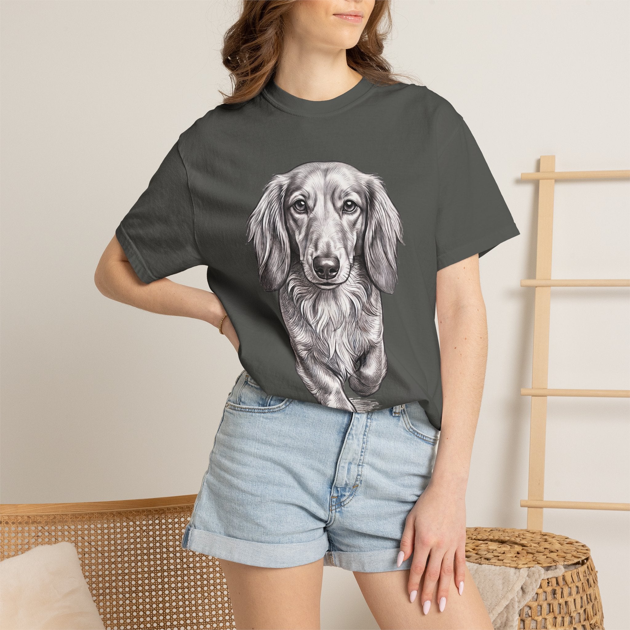 Dachshund Portrait T-Shirt — Realistic Walking Sausage Dog Tee for Dog Lovers