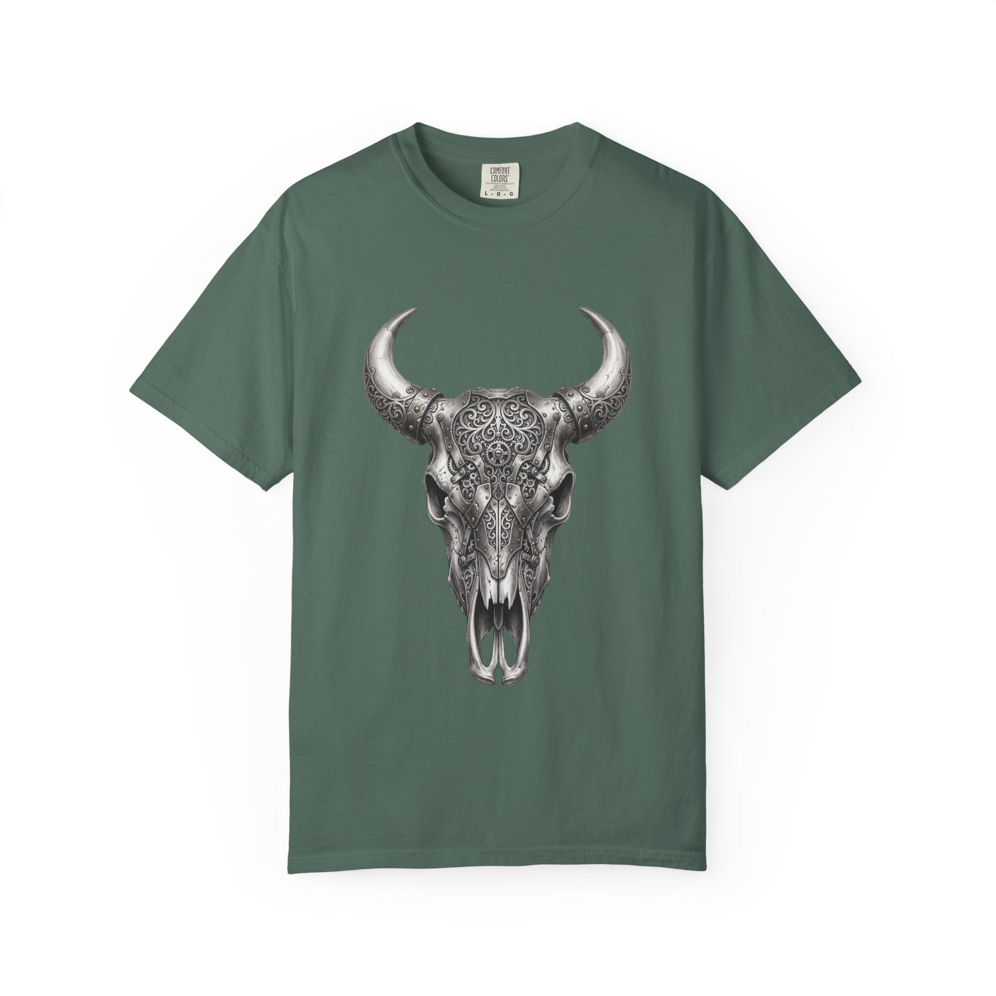 Skull Bull Graphic T-Shirt — Ornate Western Cow Skull Design