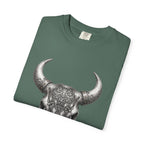 Skull Bull Graphic T-Shirt — Ornate Western Cow Skull Design