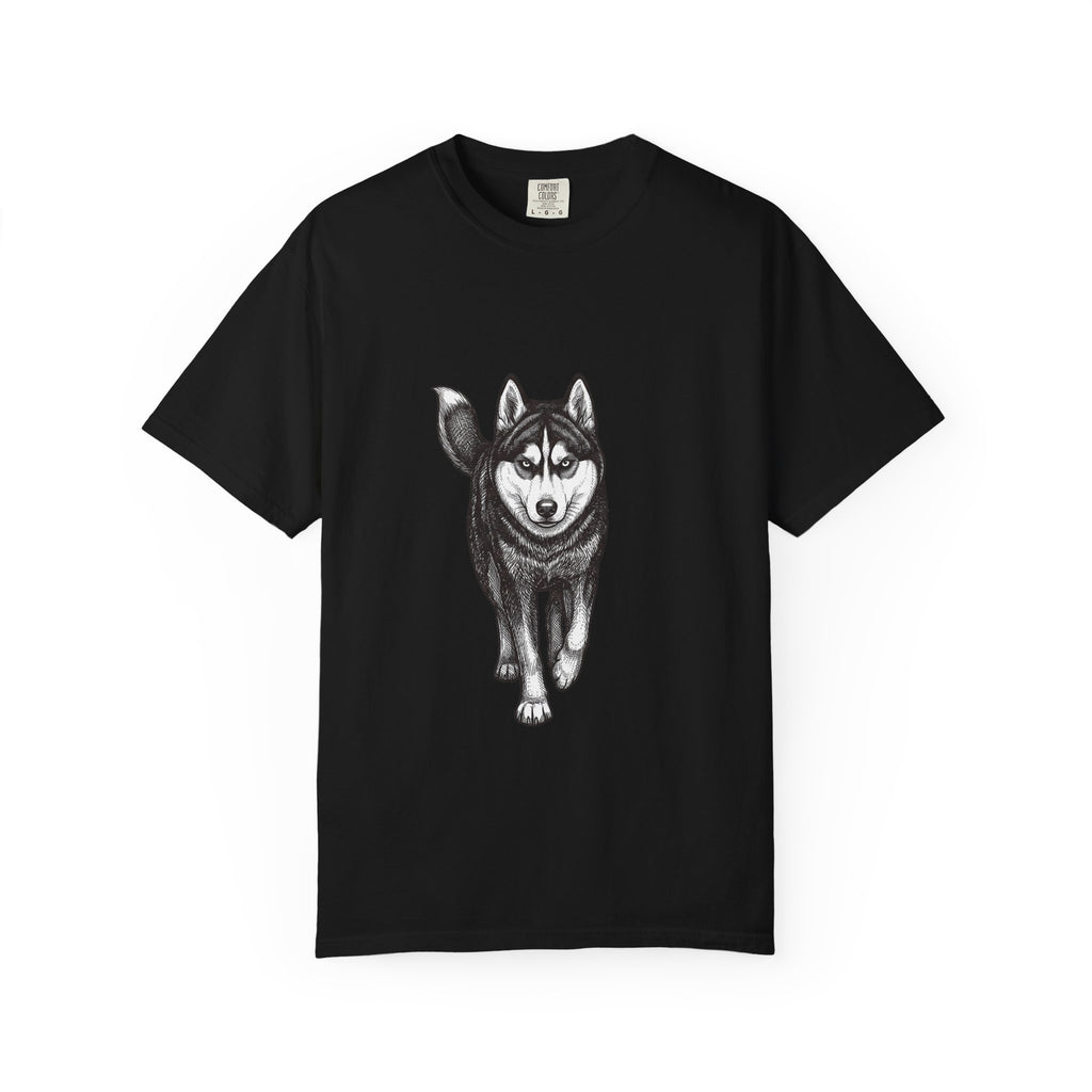 Husky Walk Graphic T-Shirt — Realistic Siberian Husky Illustration