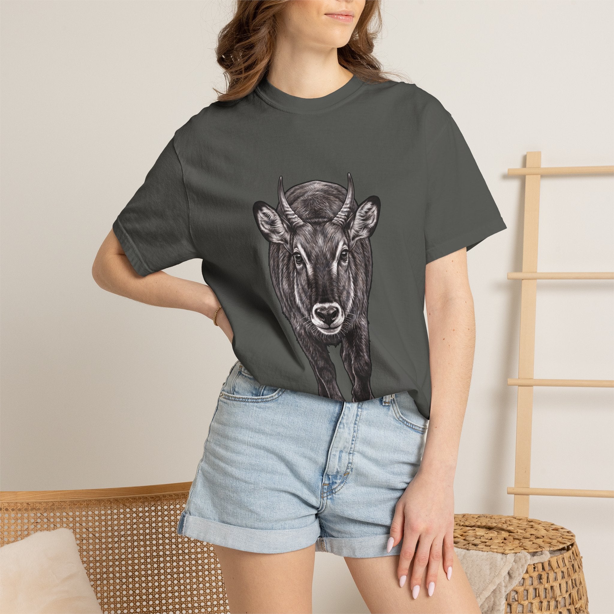 Waterbuck Bull Portrait T-Shirt — Realistic Walking Bull Graphic Tee