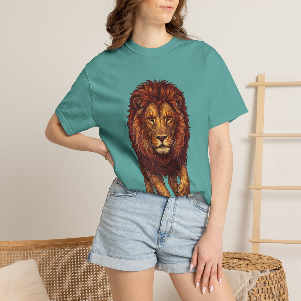 Lion Illustration T-Shirt — Majestic Walking Lion Graphic Tee