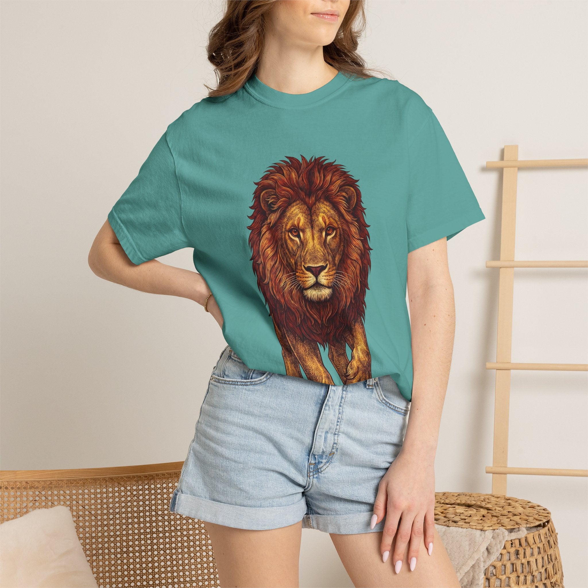 Lion Illustration T-Shirt — Majestic Walking Lion Graphic Tee