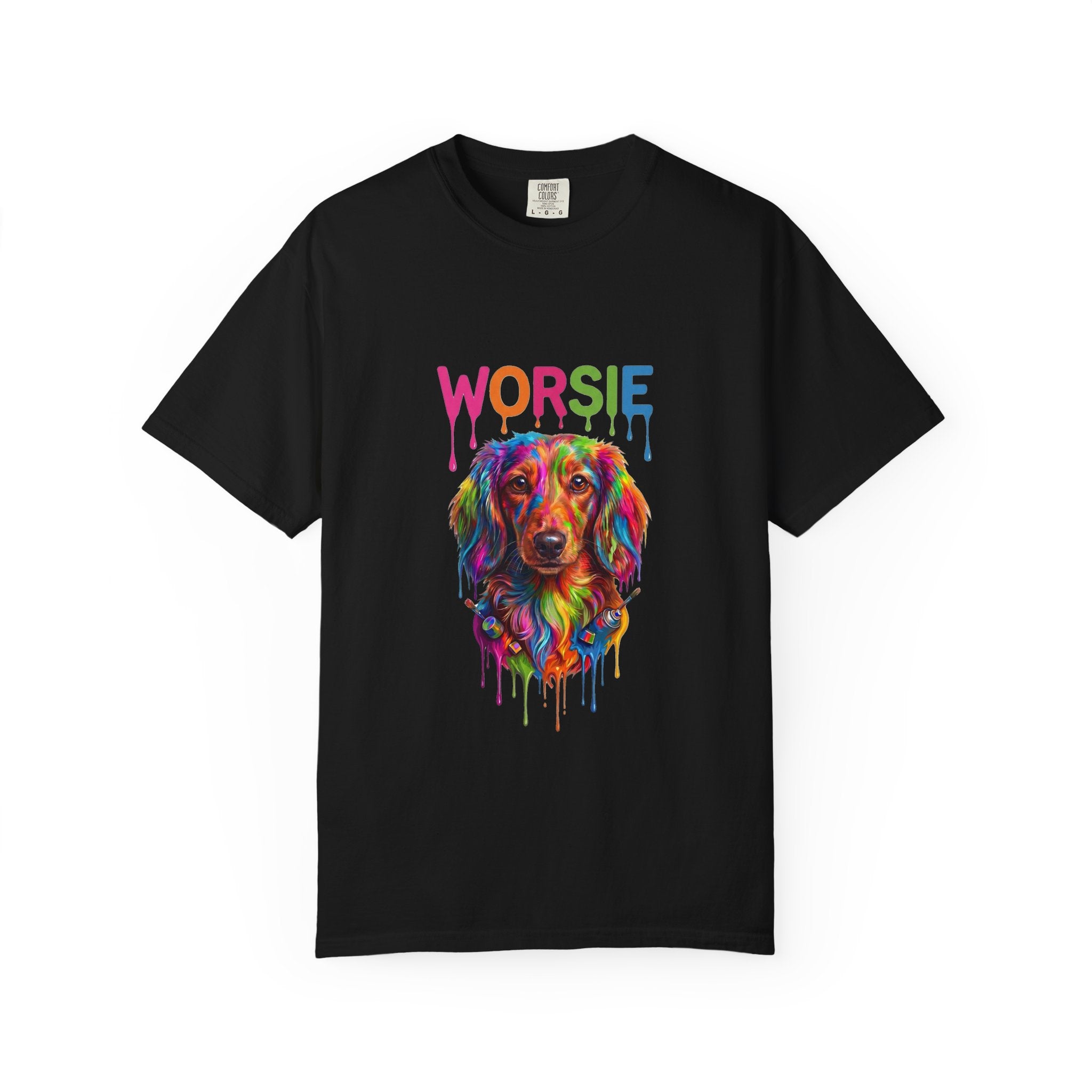 Worsie Colorful Dachshund T-Shirt – Vibrant Drip Art Dog Tee