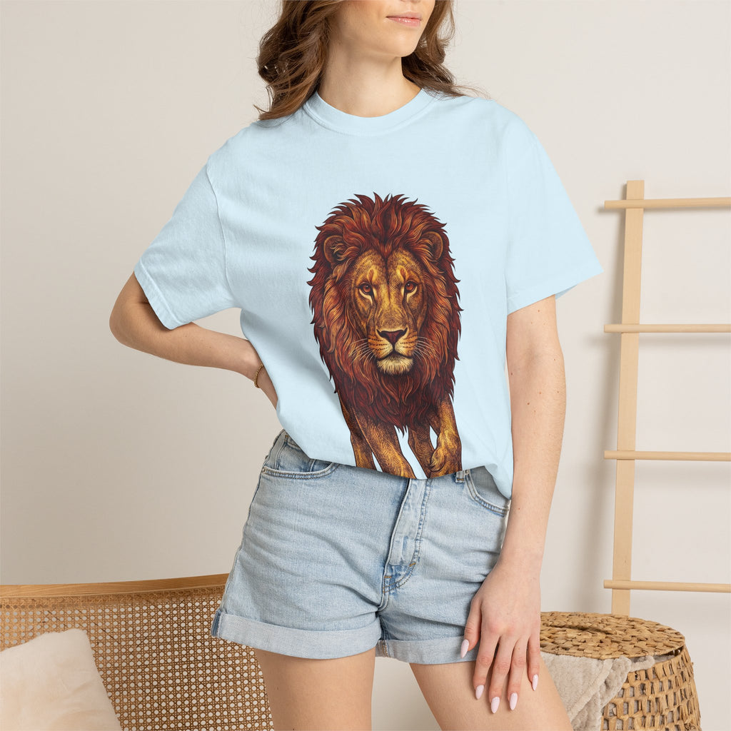 Lion Illustration T-Shirt — Majestic Walking Lion Graphic Tee