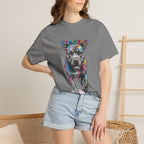 Colorful Pitbull Dog T‑Shirt — Vibrant Painted Dog Graphic Tee