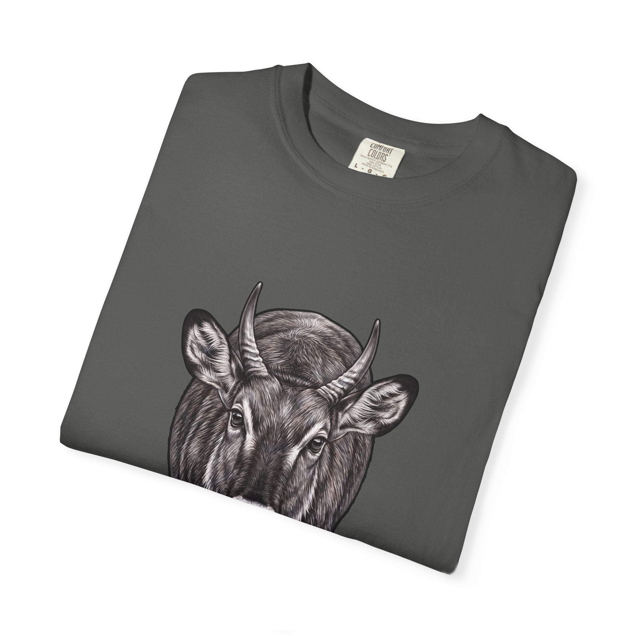 Waterbuck Bull Portrait T-Shirt — Realistic Walking Bull Graphic Tee