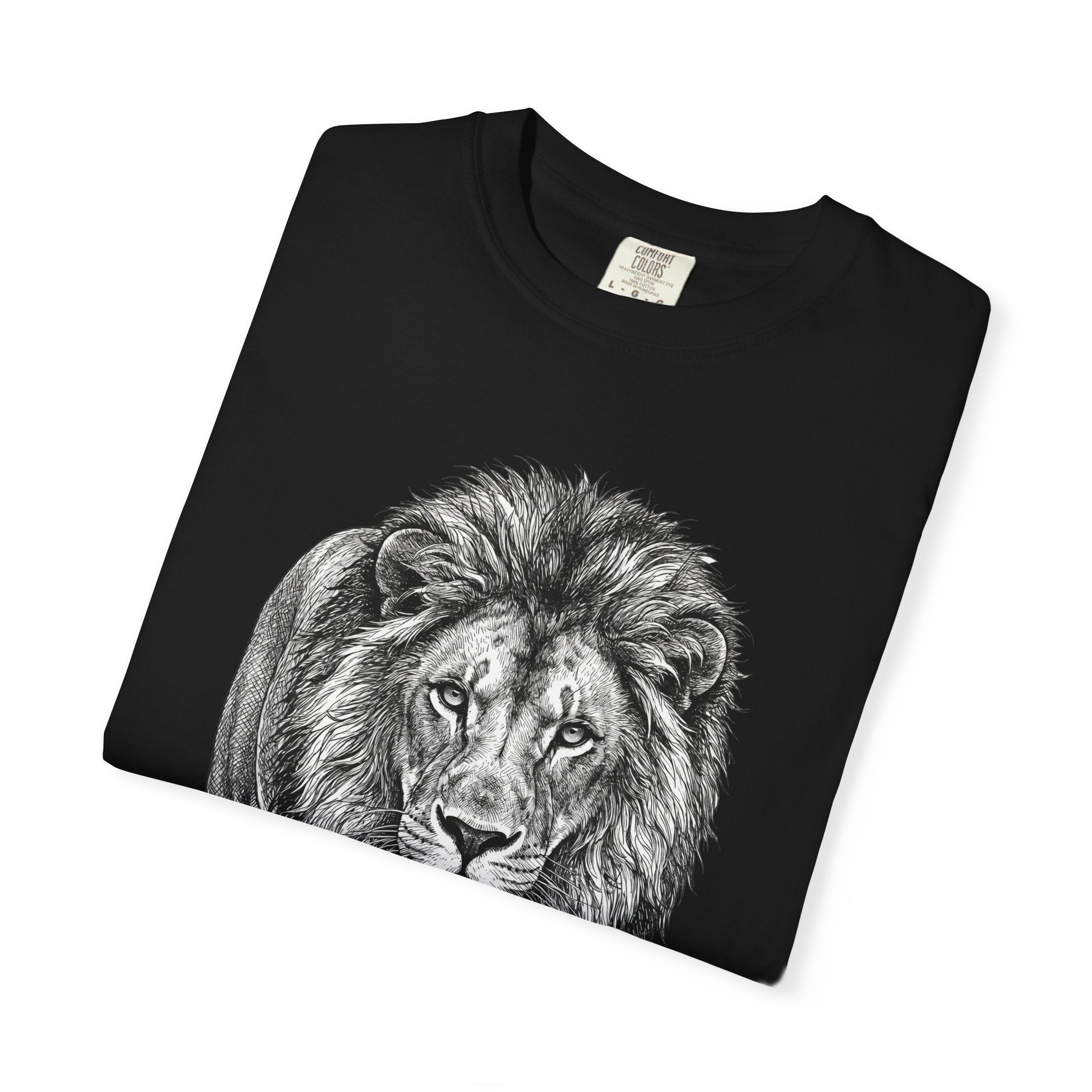 Lion Graphic T-Shirt — Majestic Walking Lion Illustration, Wildlife Tee