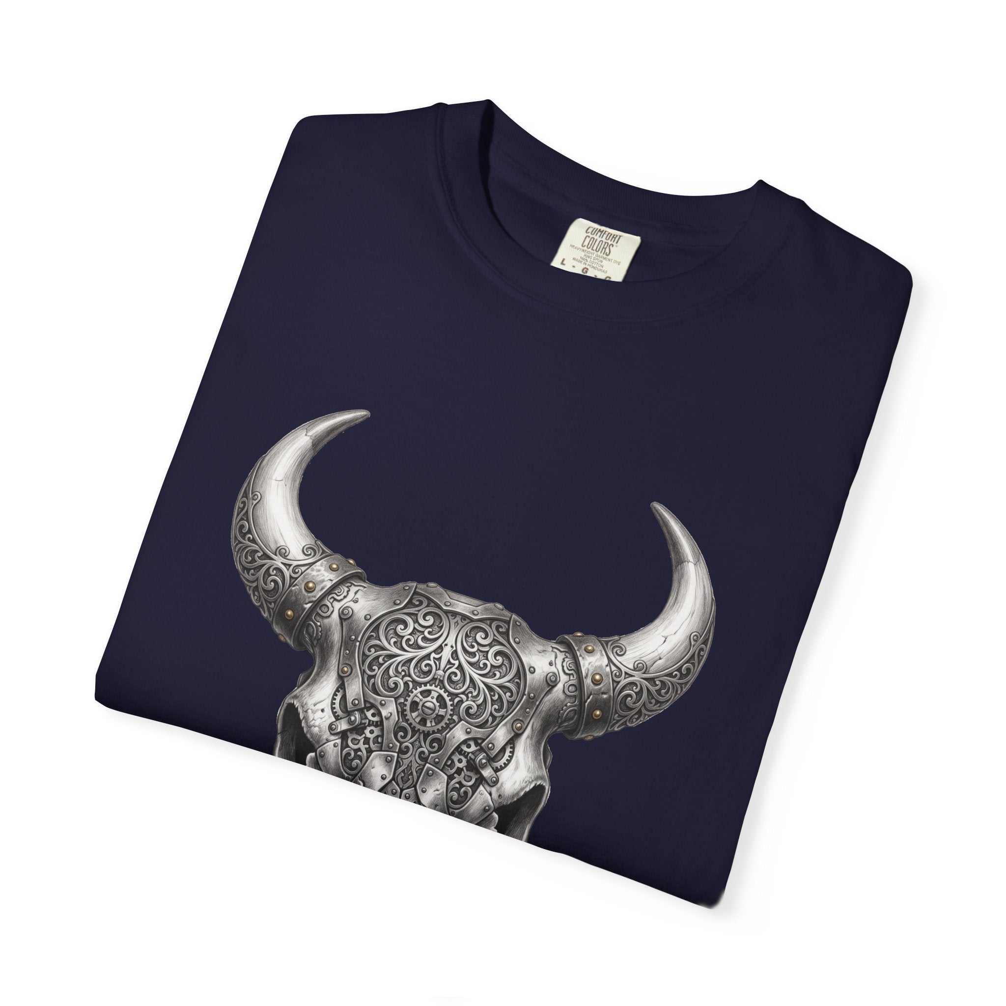 Skull Bull Graphic T-Shirt — Ornate Western Cow Skull Design