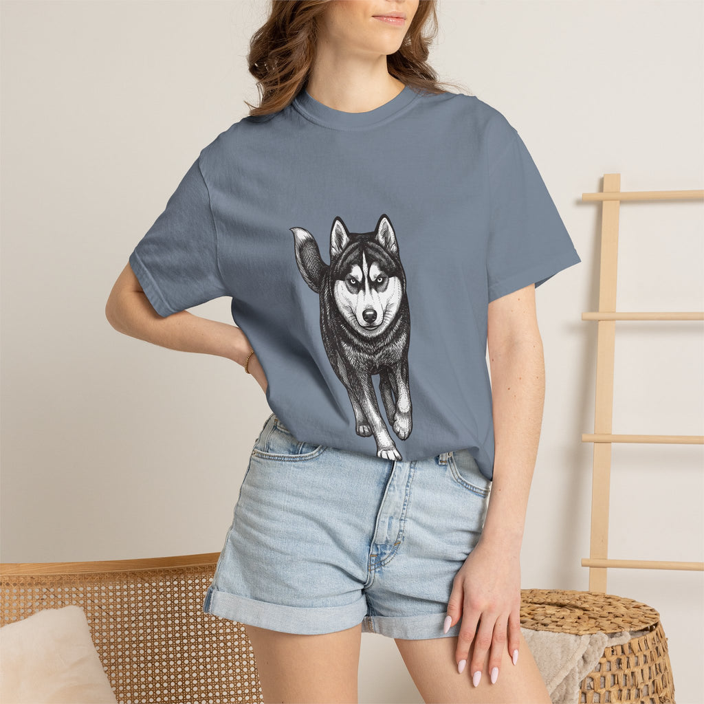 Husky Walk Graphic T-Shirt — Realistic Siberian Husky Illustration