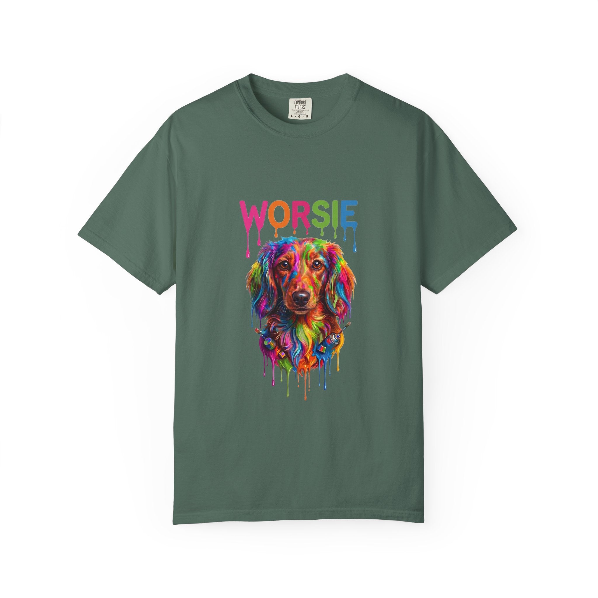 Worsie Colorful Dachshund T-Shirt – Vibrant Drip Art Dog Tee