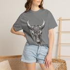 Skull Bull Graphic T-Shirt — Ornate Western Cow Skull Design