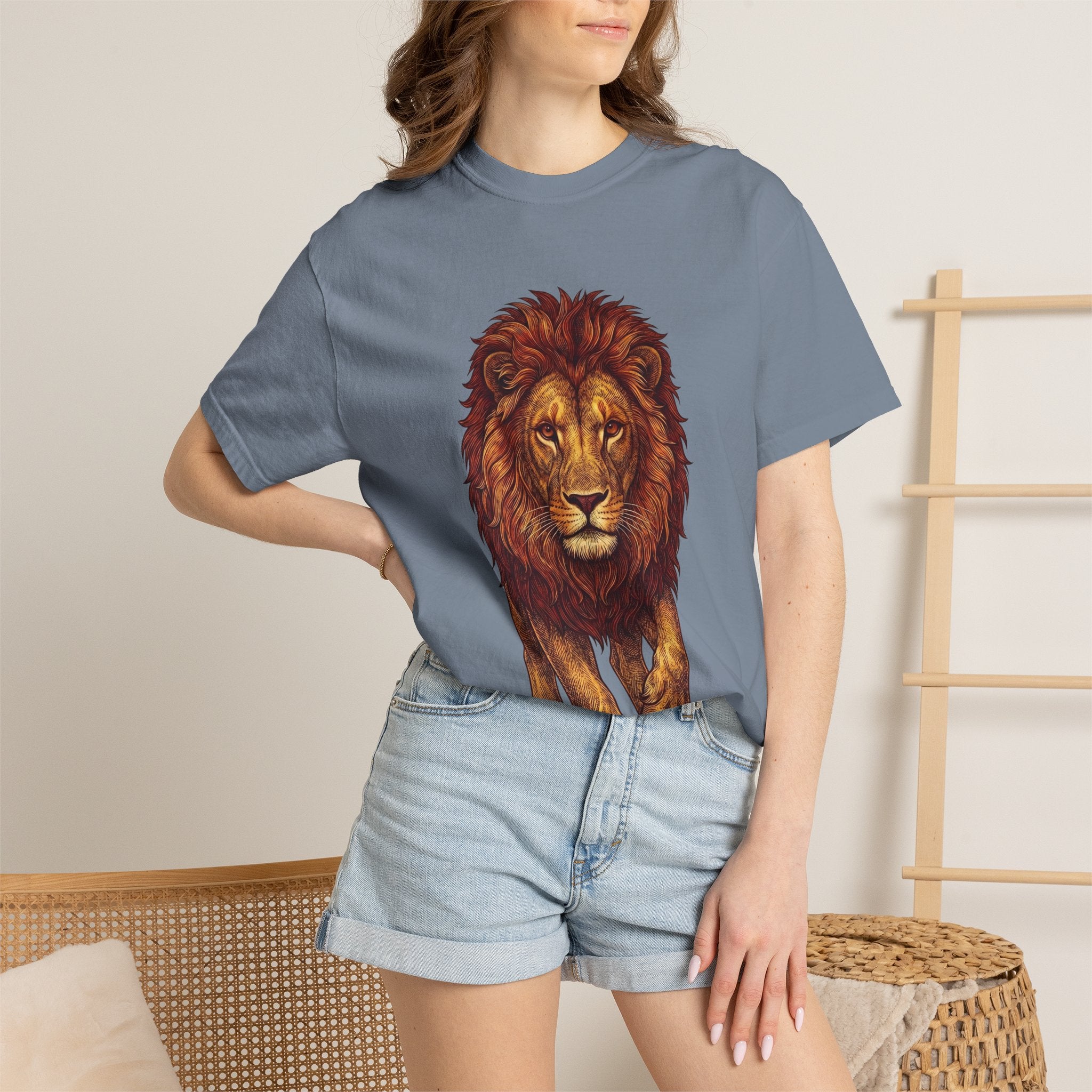 Lion Illustration T-Shirt — Majestic Walking Lion Graphic Tee