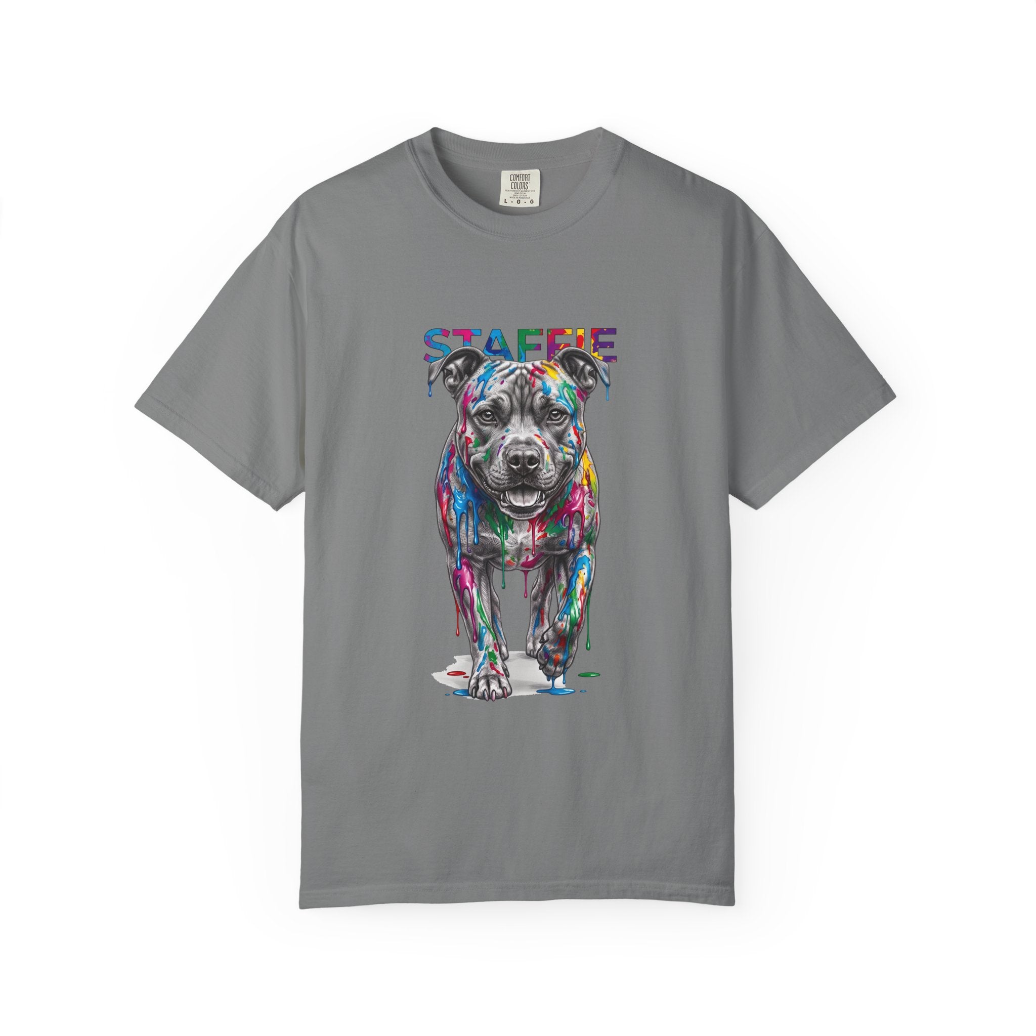 Colorful Pitbull Dog T‑Shirt — Vibrant Painted Dog Graphic Tee