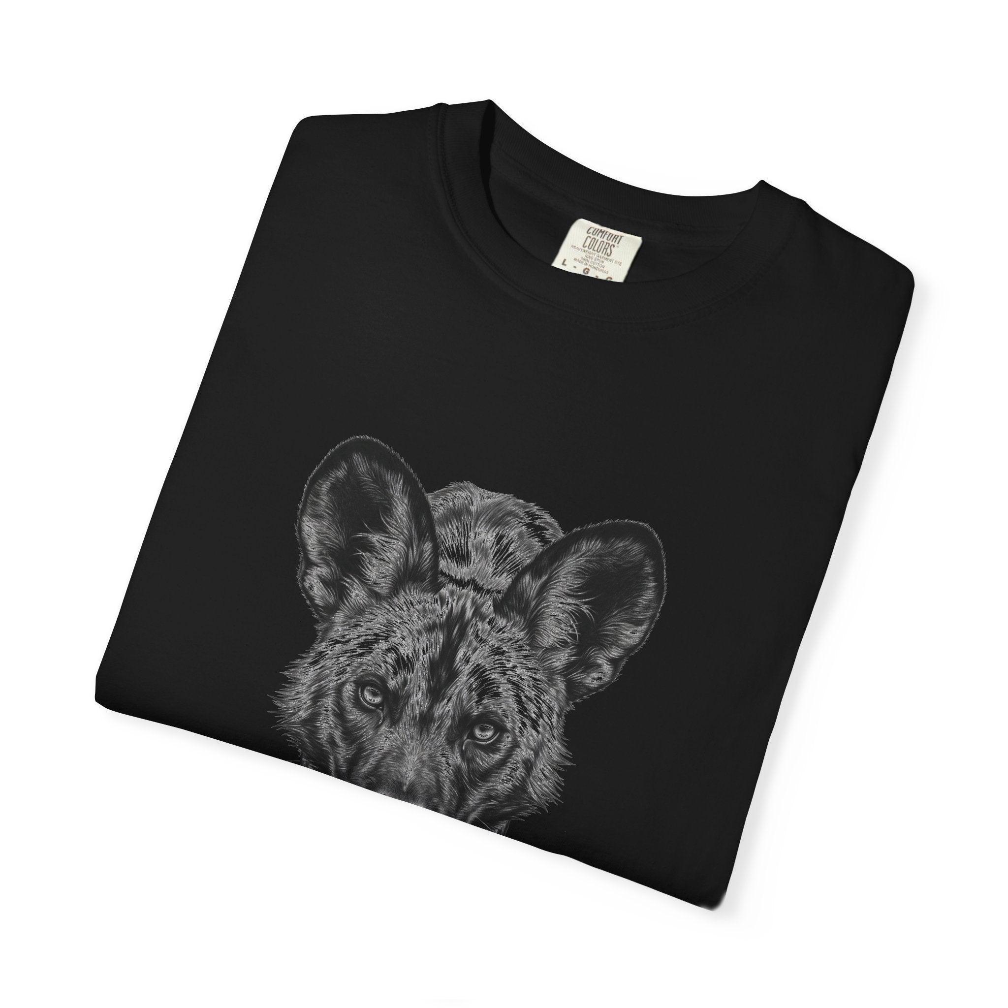 African Wild Dog Graphic T-Shirt — Realistic Walking Pawprint Design