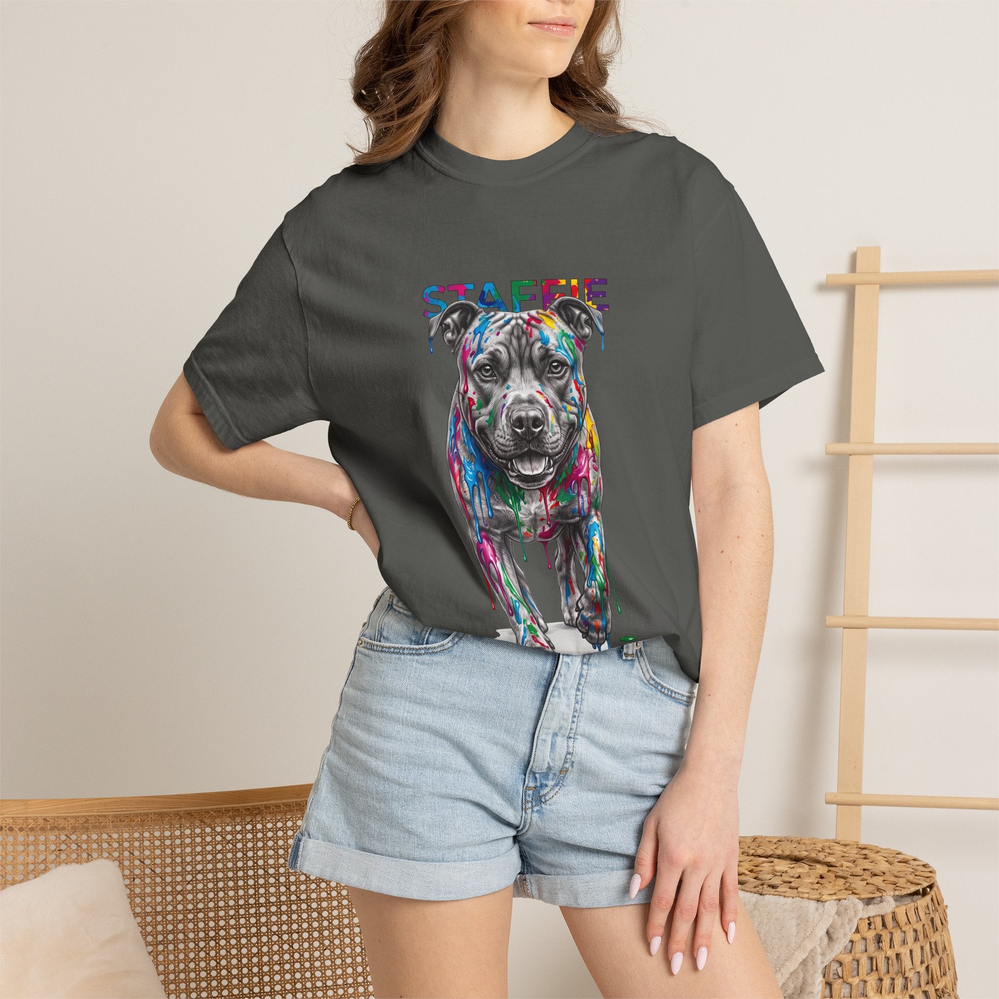 Colorful Pitbull Dog T‑Shirt — Vibrant Painted Dog Graphic Tee