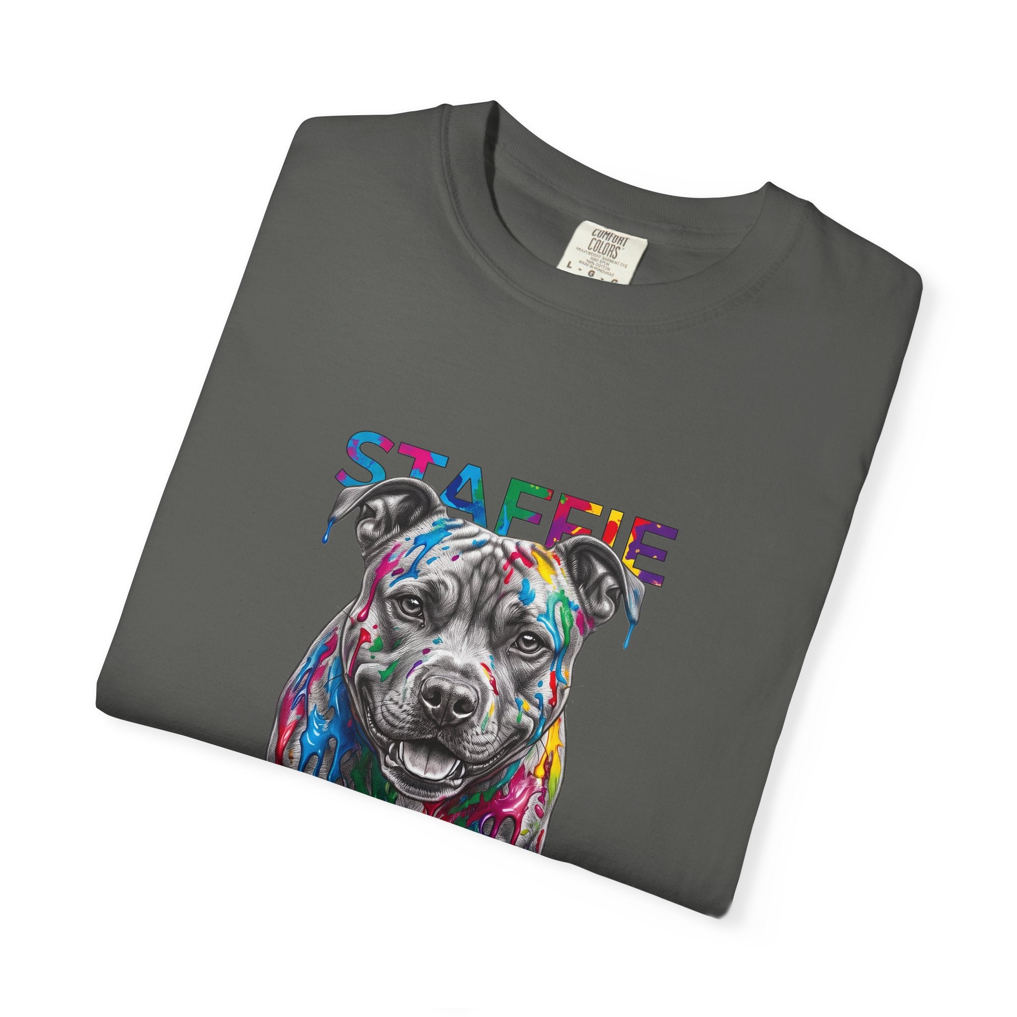 Colorful Pitbull Dog T‑Shirt — Vibrant Painted Dog Graphic Tee