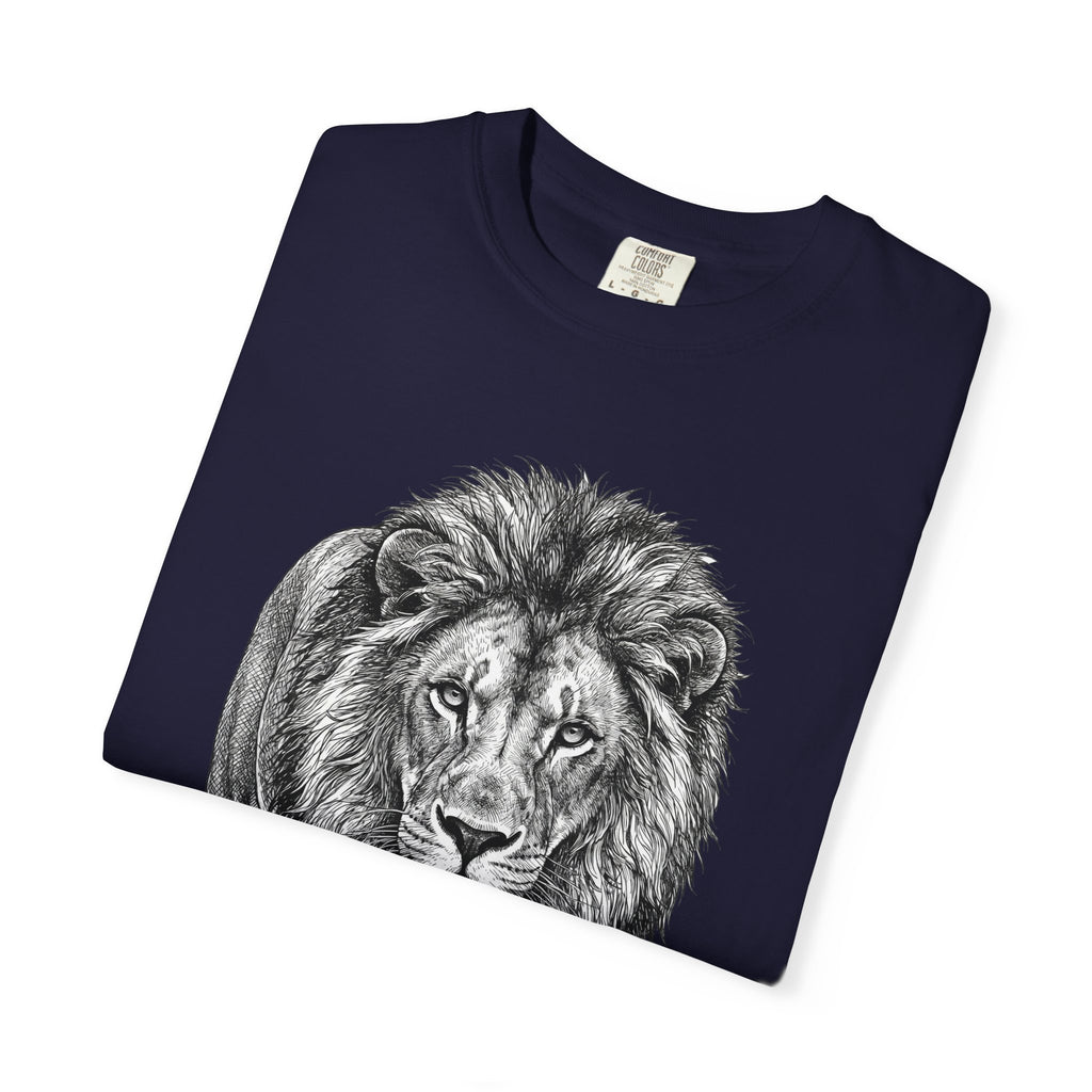 Lion Graphic T-Shirt — Majestic Walking Lion Illustration, Wildlife Tee
