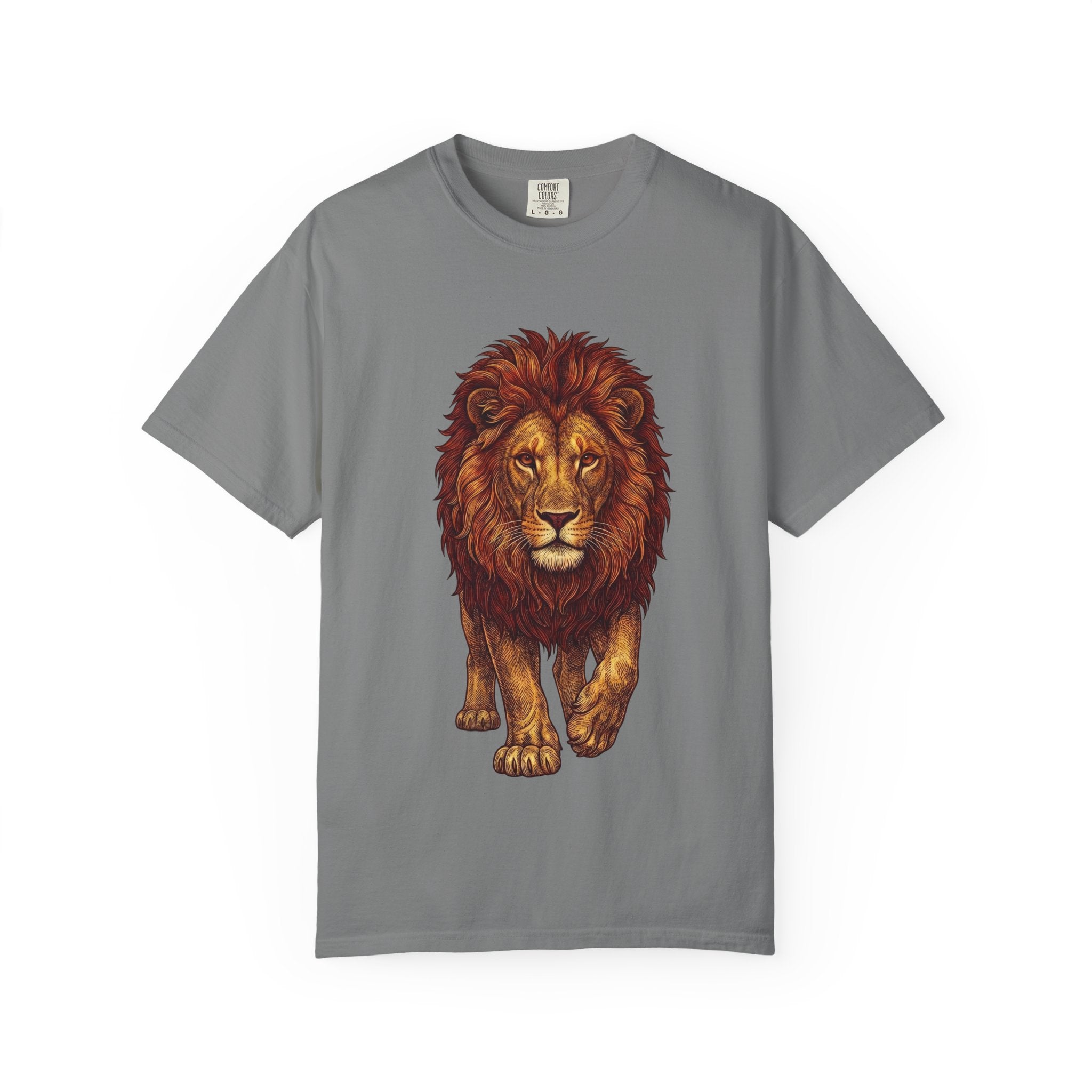 Lion Illustration T-Shirt — Majestic Walking Lion Graphic Tee
