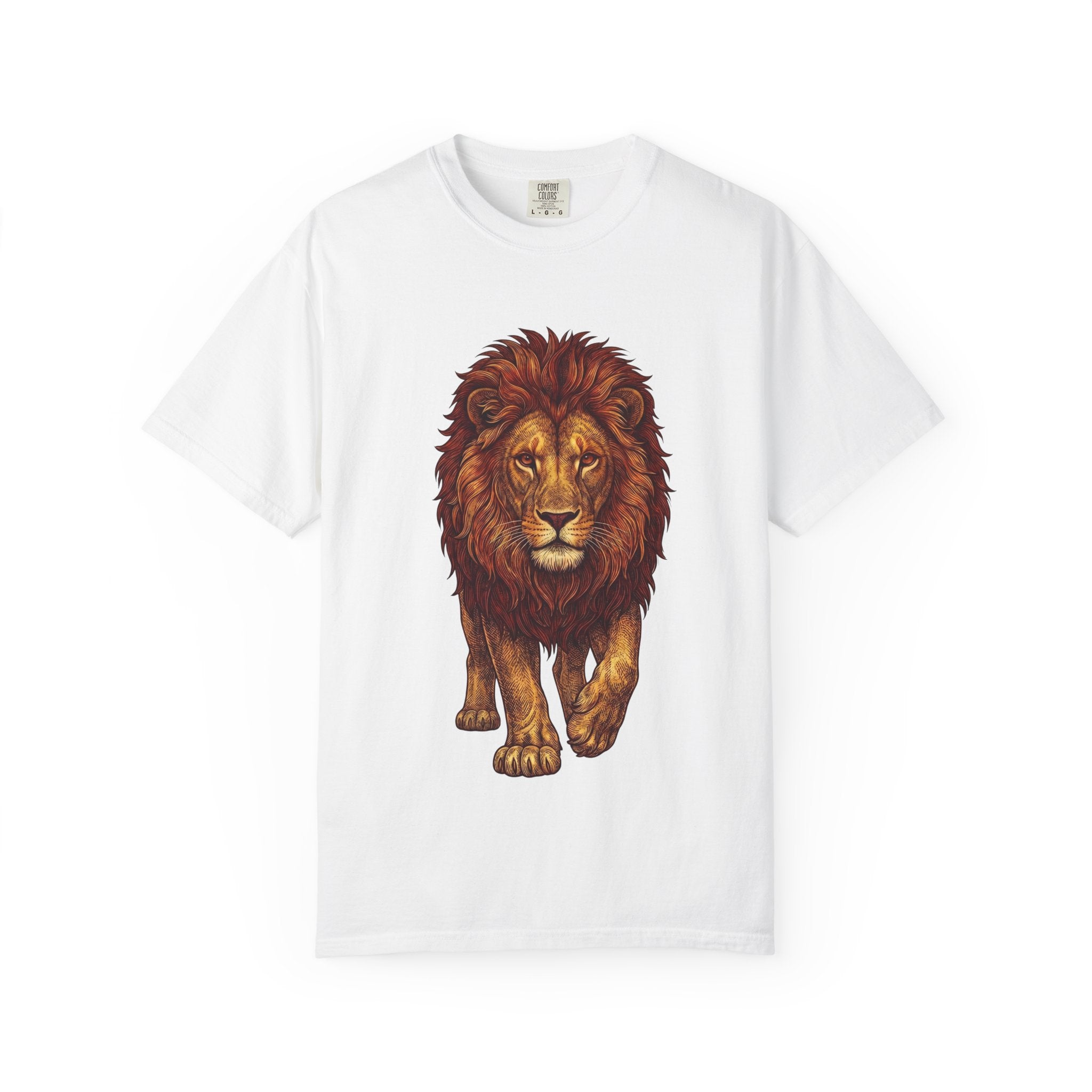 Lion Illustration T-Shirt — Majestic Walking Lion Graphic Tee
