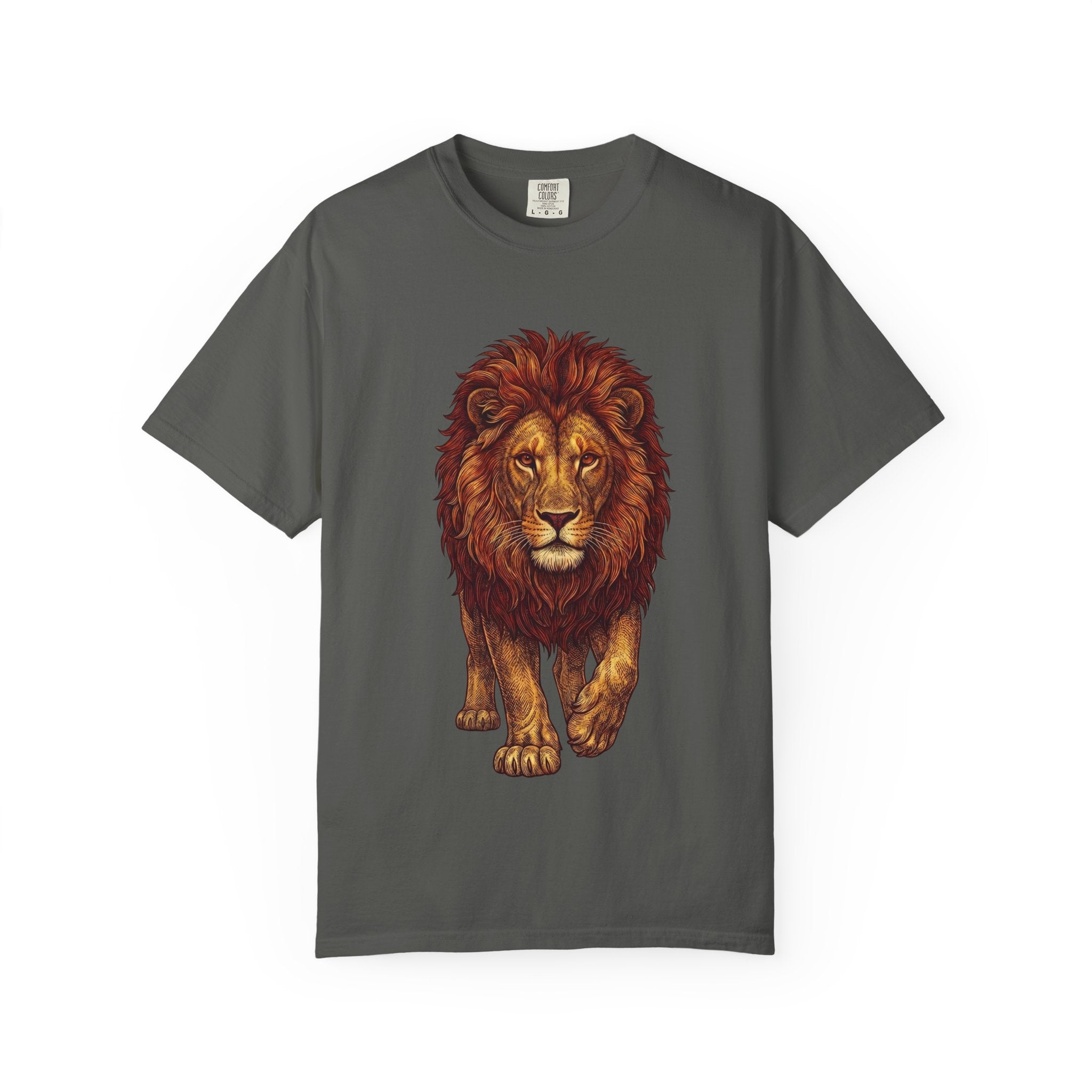 Lion Illustration T-Shirt — Majestic Walking Lion Graphic Tee