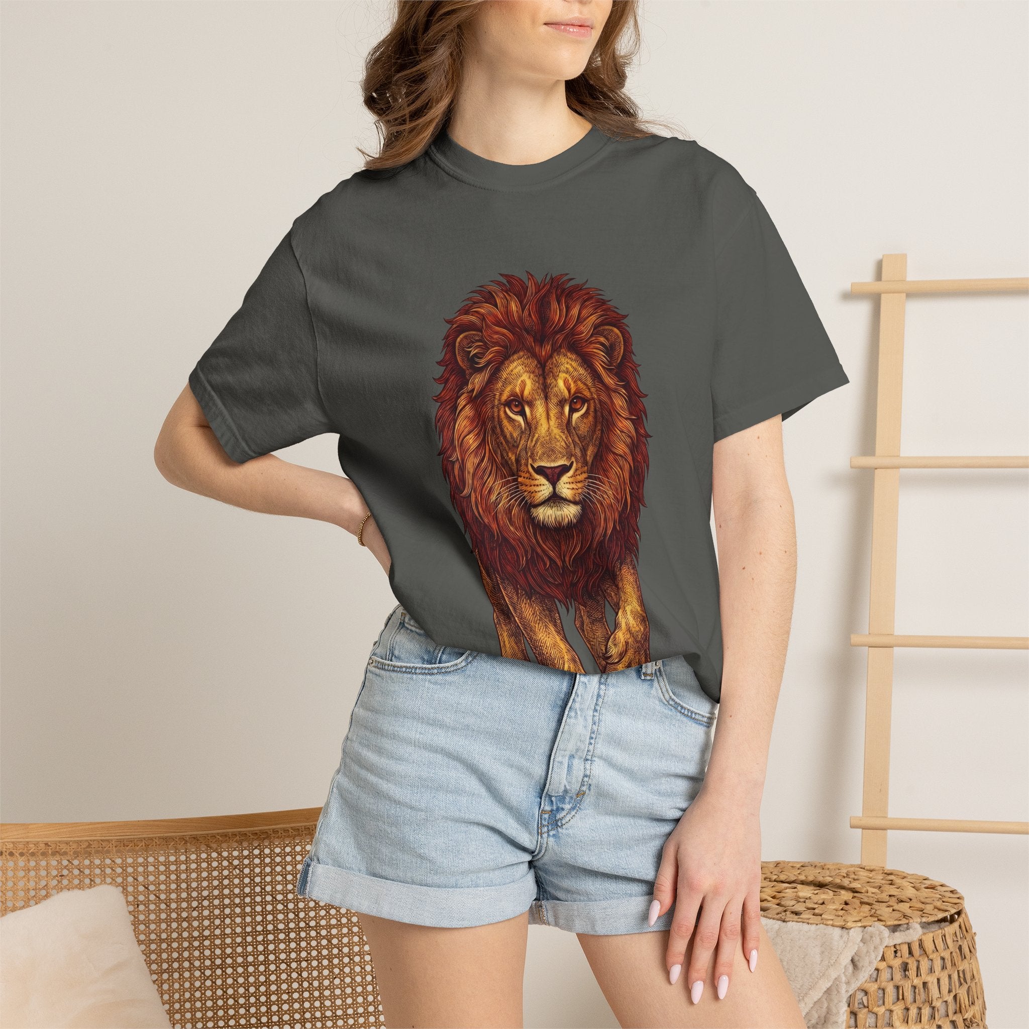 Lion Illustration T-Shirt — Majestic Walking Lion Graphic Tee
