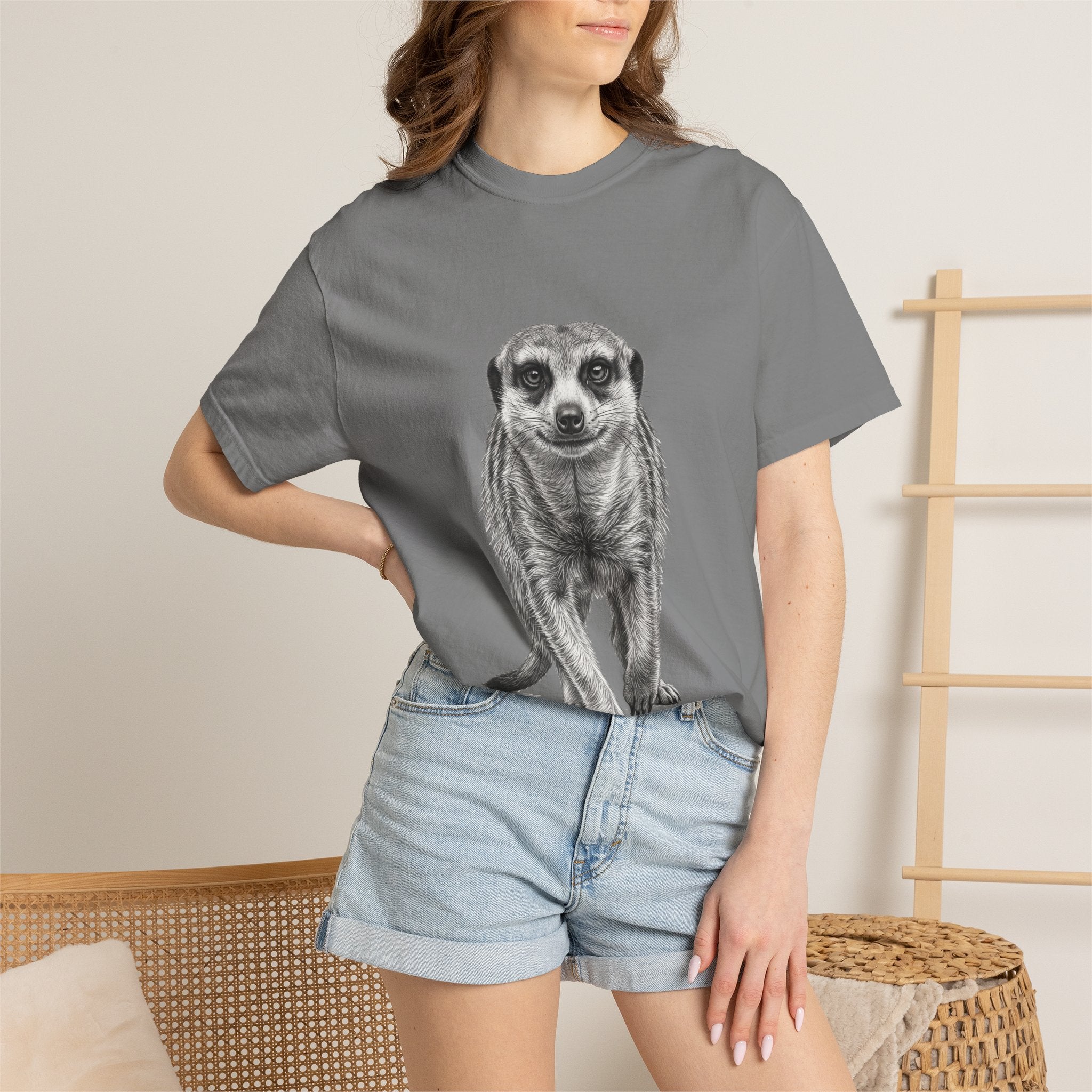 Meerkat Sketch T‑Shirt — Realistic Wildlife Illustration Tee