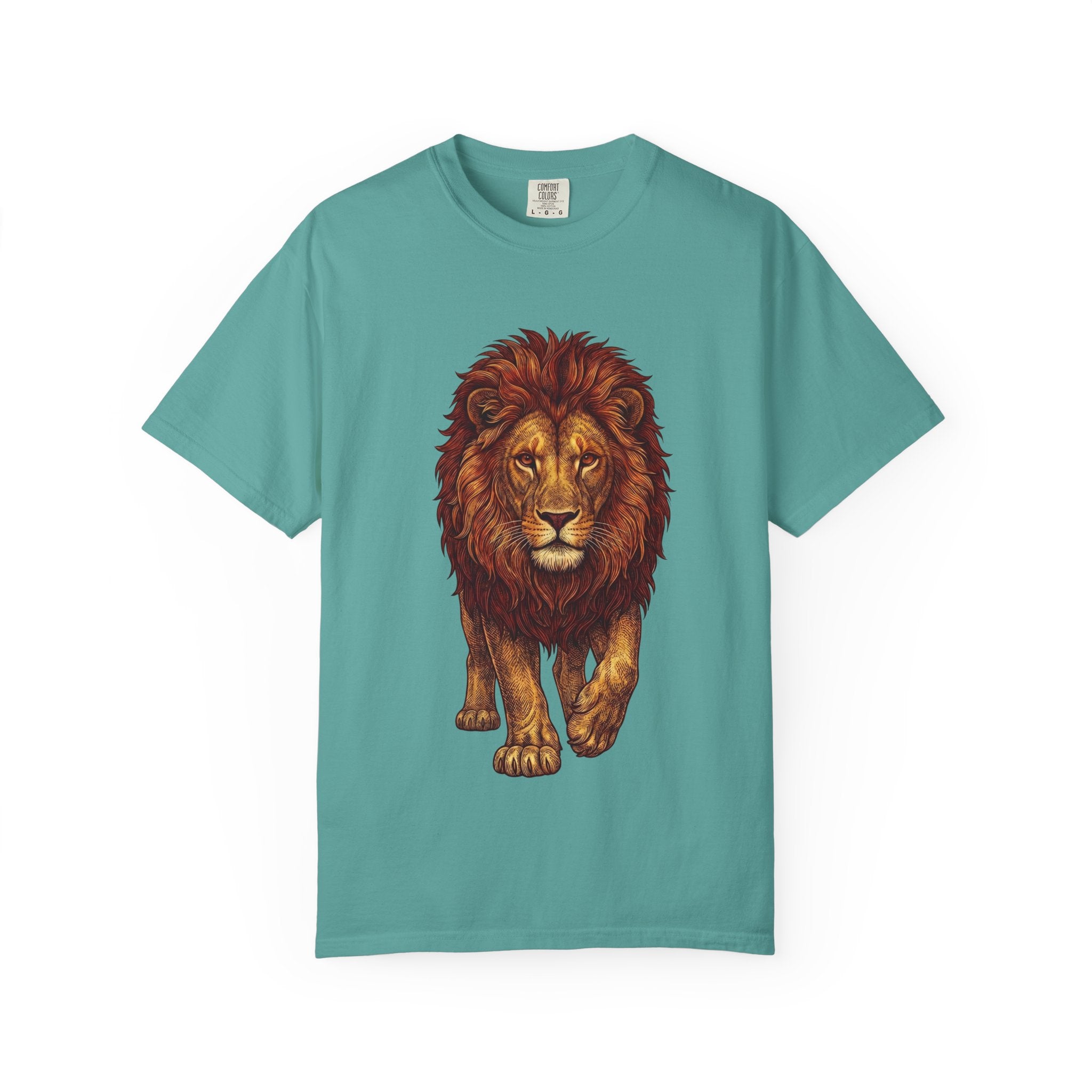 Lion Illustration T-Shirt — Majestic Walking Lion Graphic Tee