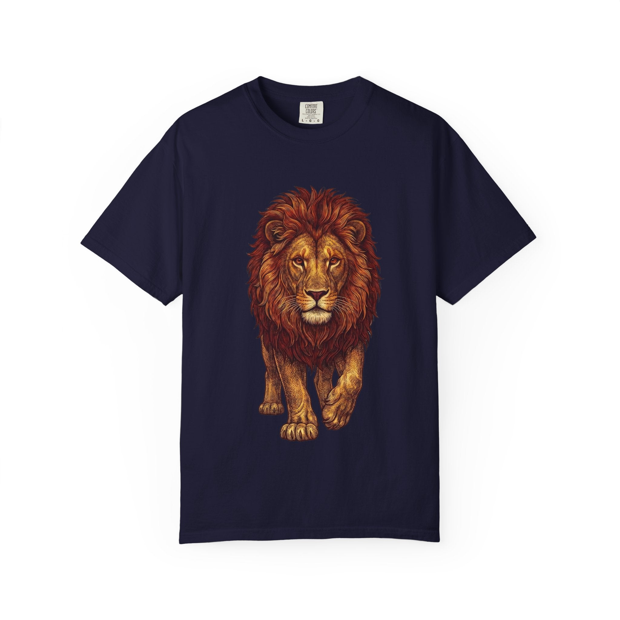 Lion Illustration T-Shirt — Majestic Walking Lion Graphic Tee