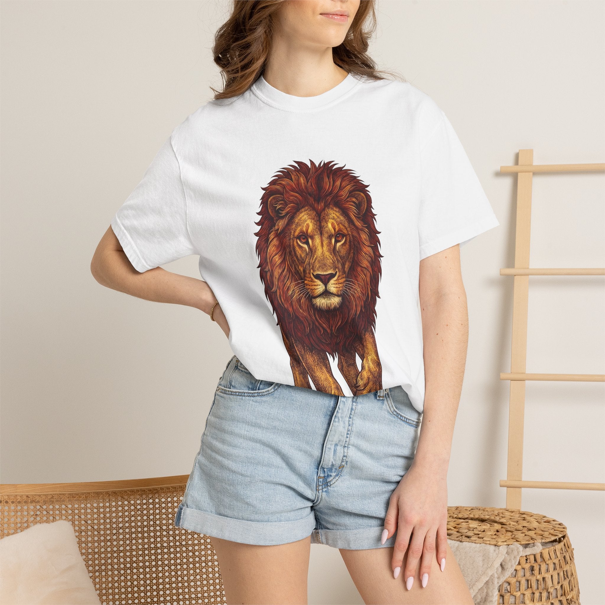 Lion Illustration T-Shirt — Majestic Walking Lion Graphic Tee