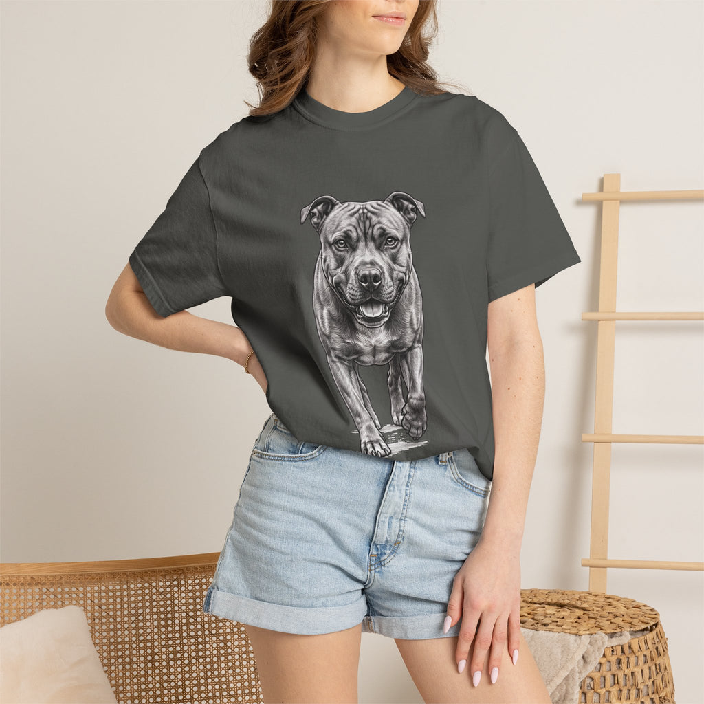 Pit Bull Portrait T‑Shirt — Realistic Running Dog Graphic Tee
