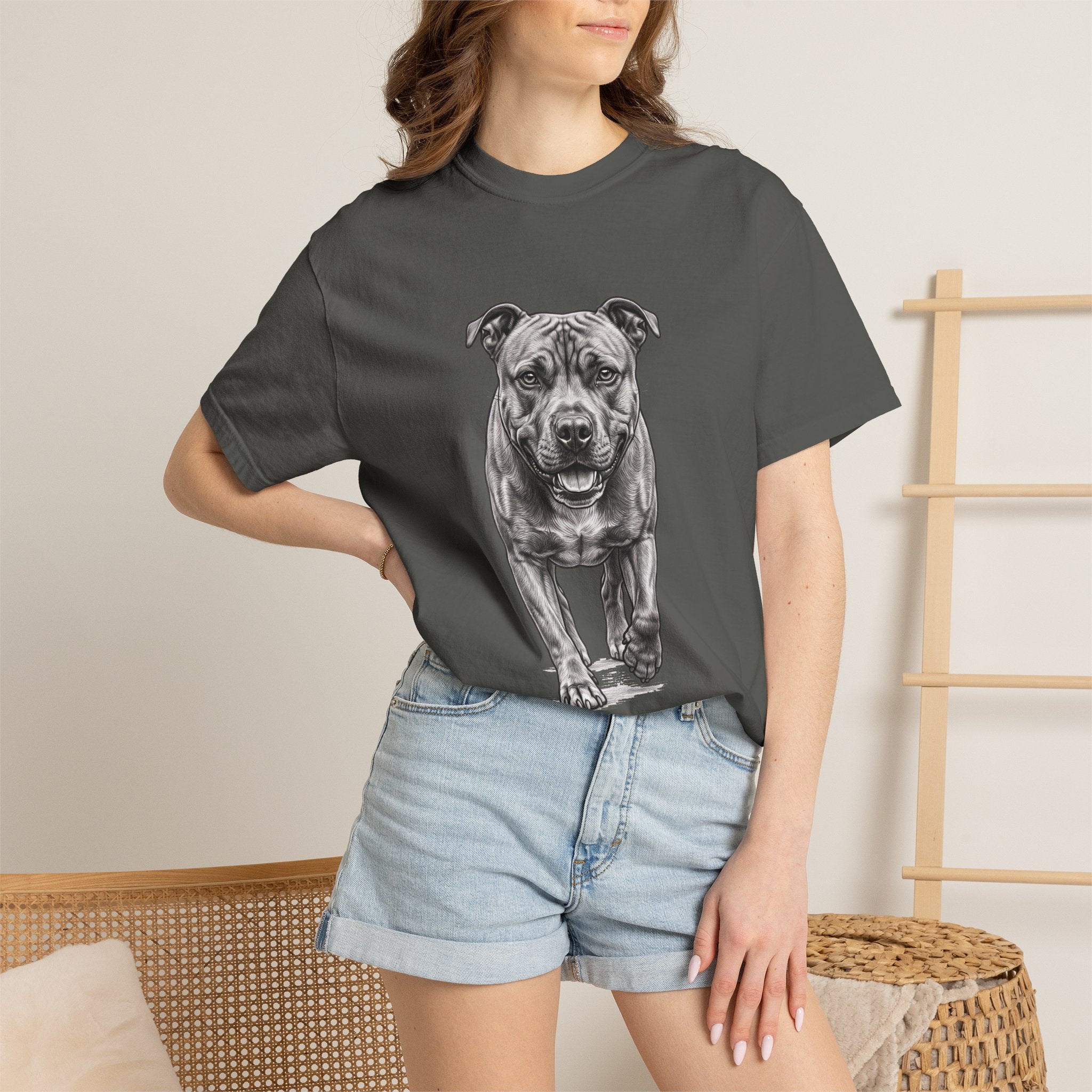 Pit Bull Portrait T‑Shirt — Realistic Running Dog Graphic Tee