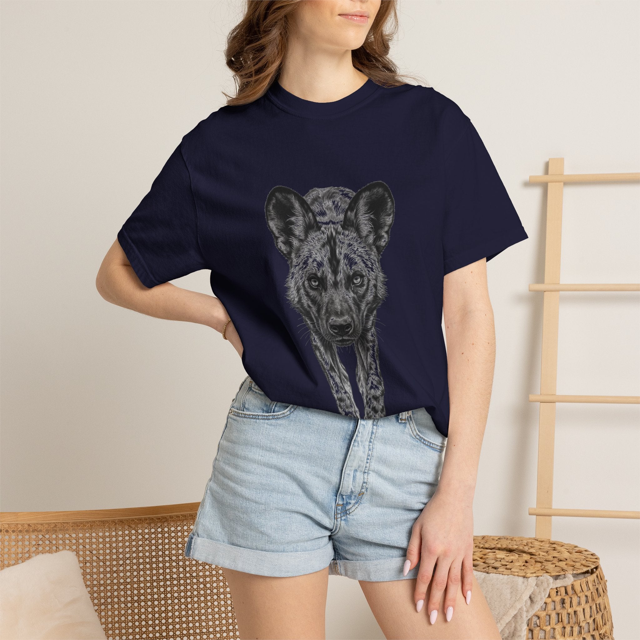 African Wild Dog Graphic T-Shirt — Realistic Walking Pawprint Design