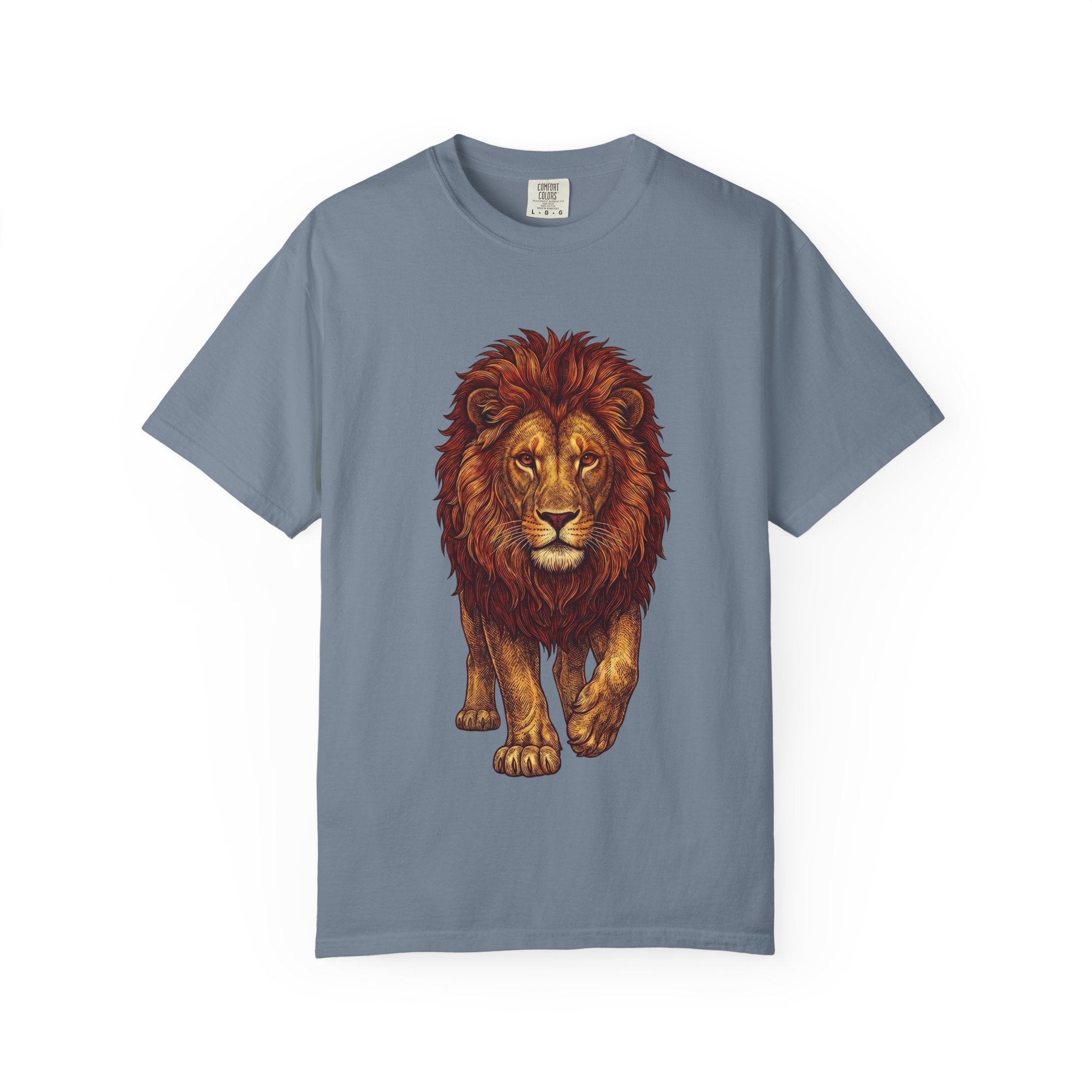 Lion Illustration T-Shirt — Majestic Walking Lion Graphic Tee