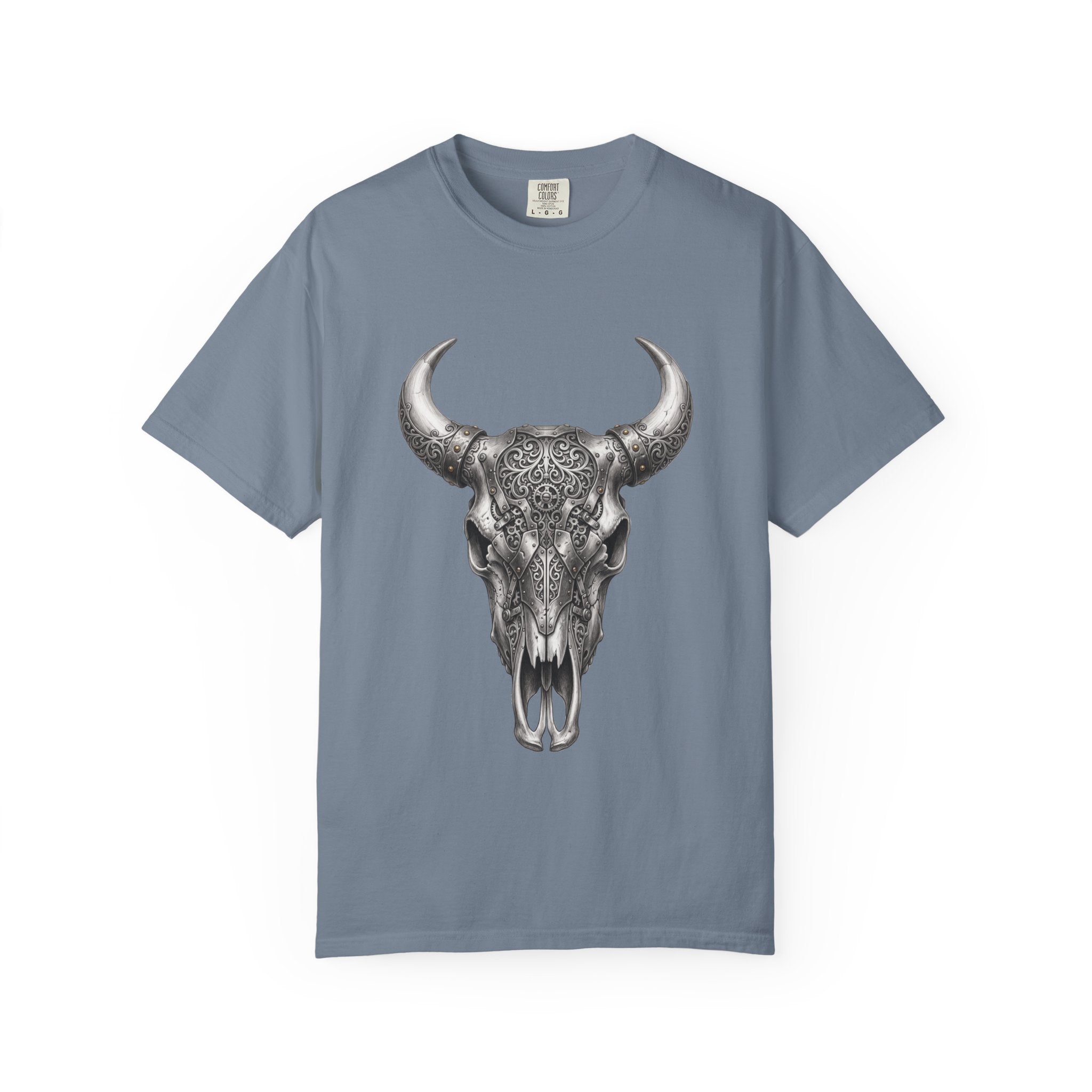 Skull Bull Graphic T-Shirt — Ornate Western Cow Skull Design