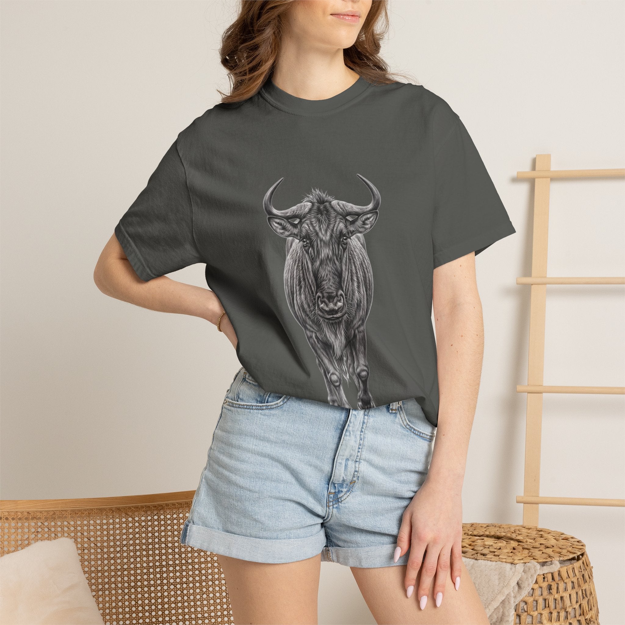 Wildebeest Illustration T-Shirt — Vintage Safari Animal Graphic Tee
