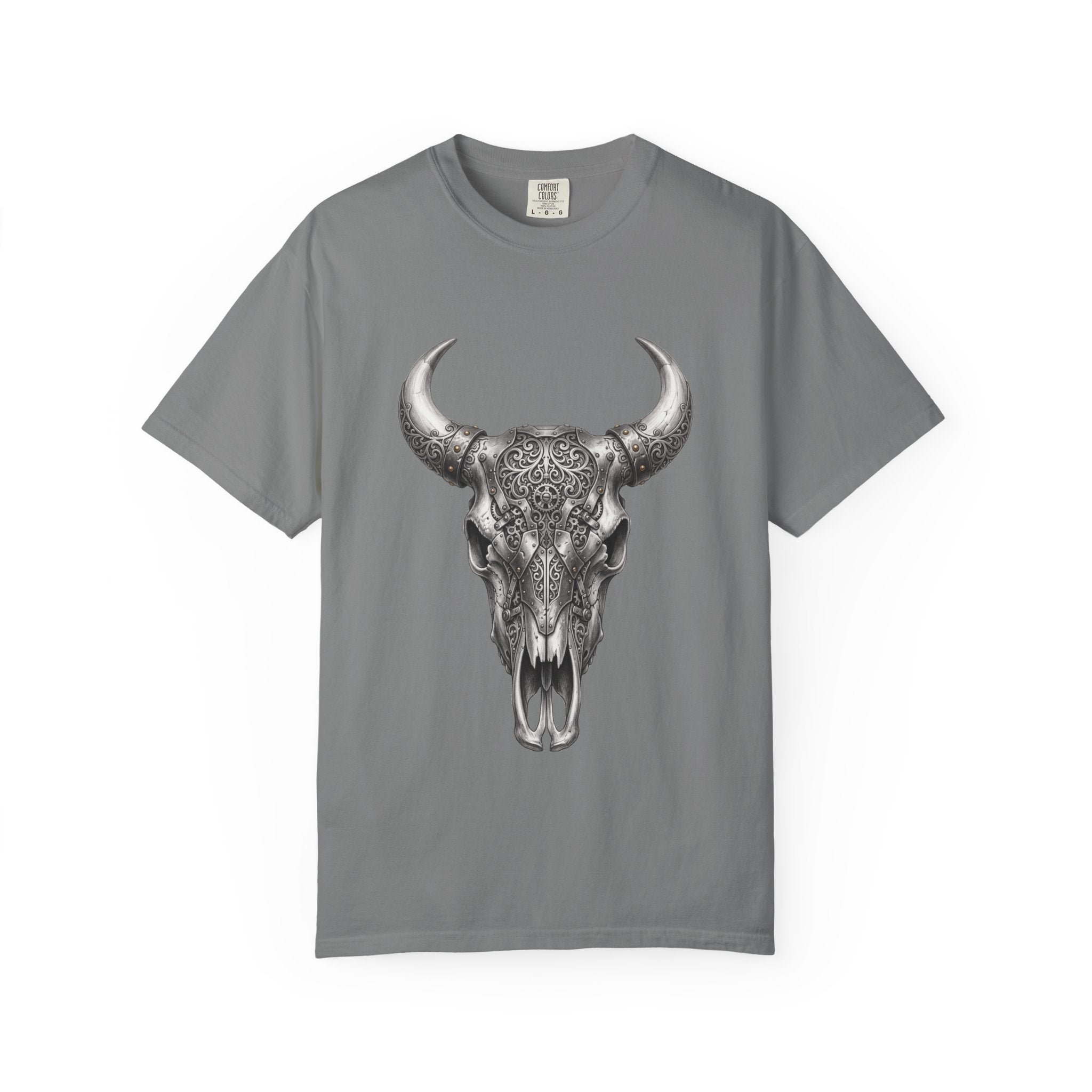 Skull Bull Graphic T-Shirt — Ornate Western Cow Skull Design