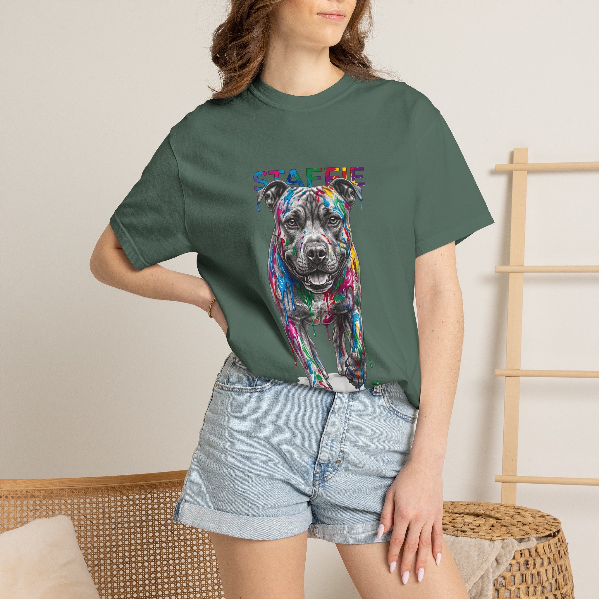 Colorful Pitbull Dog T‑Shirt — Vibrant Painted Dog Graphic Tee