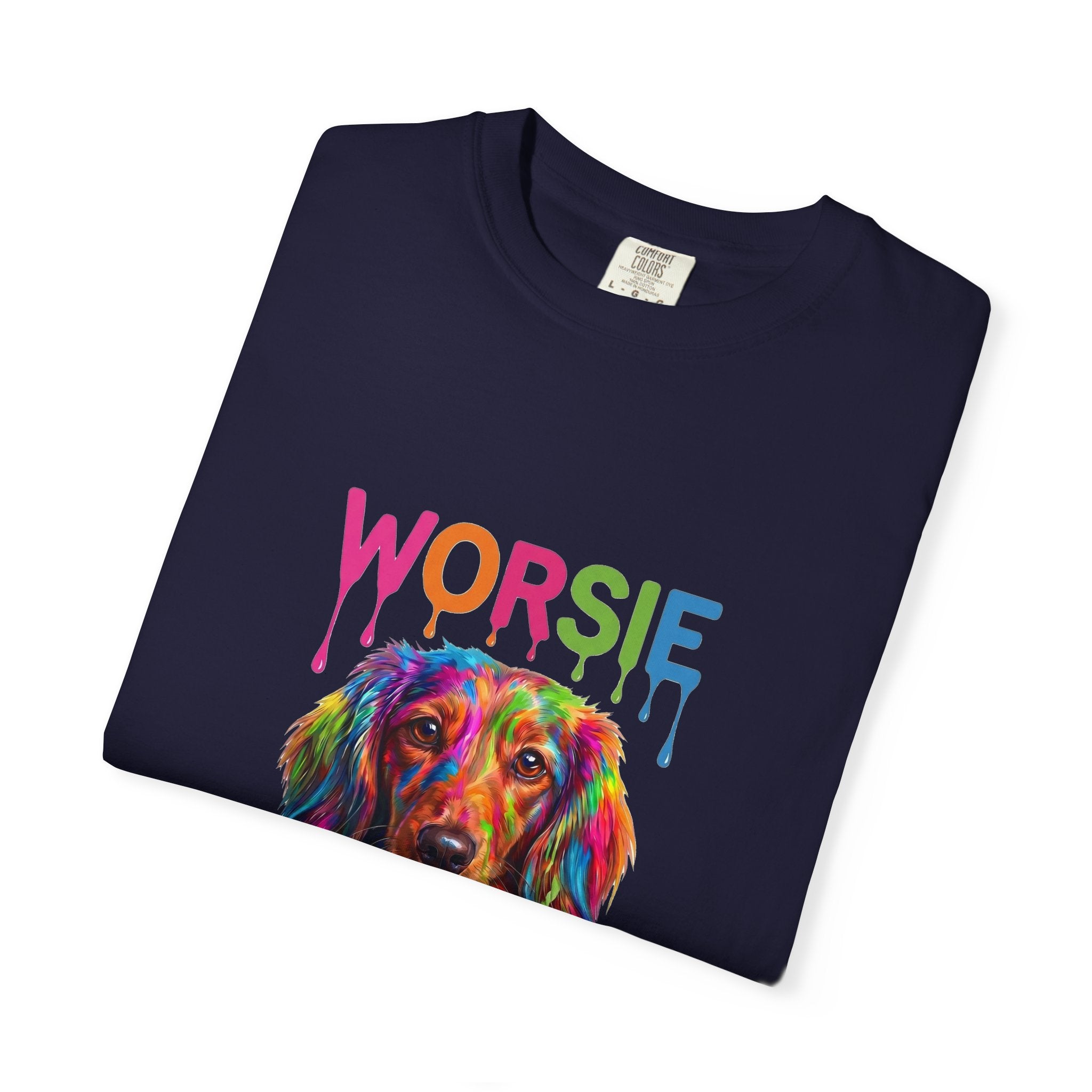 Worsie Colorful Dachshund T-Shirt – Vibrant Drip Art Dog Tee