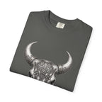Skull Bull Graphic T-Shirt — Ornate Western Cow Skull Design