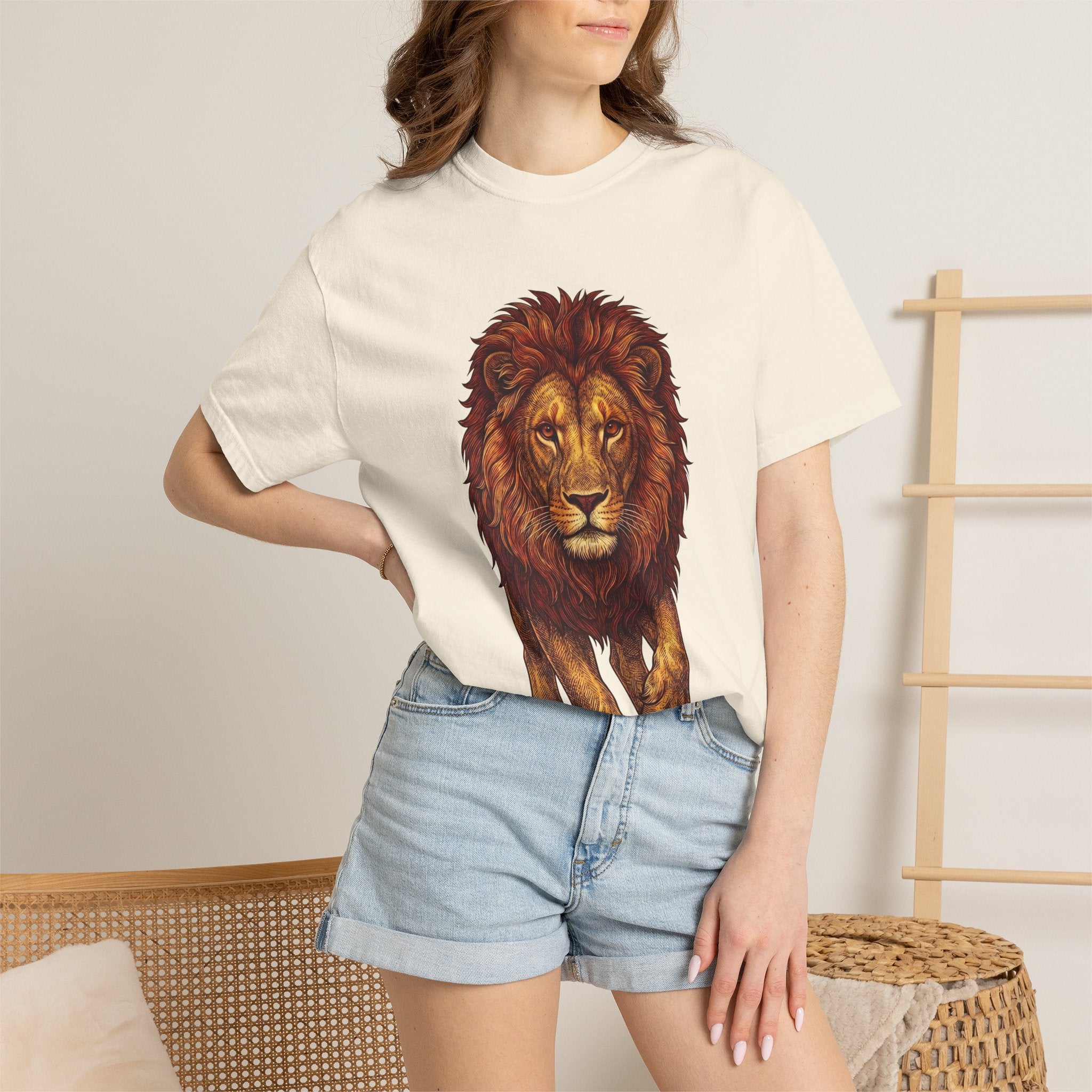 Lion Illustration T-Shirt — Majestic Walking Lion Graphic Tee