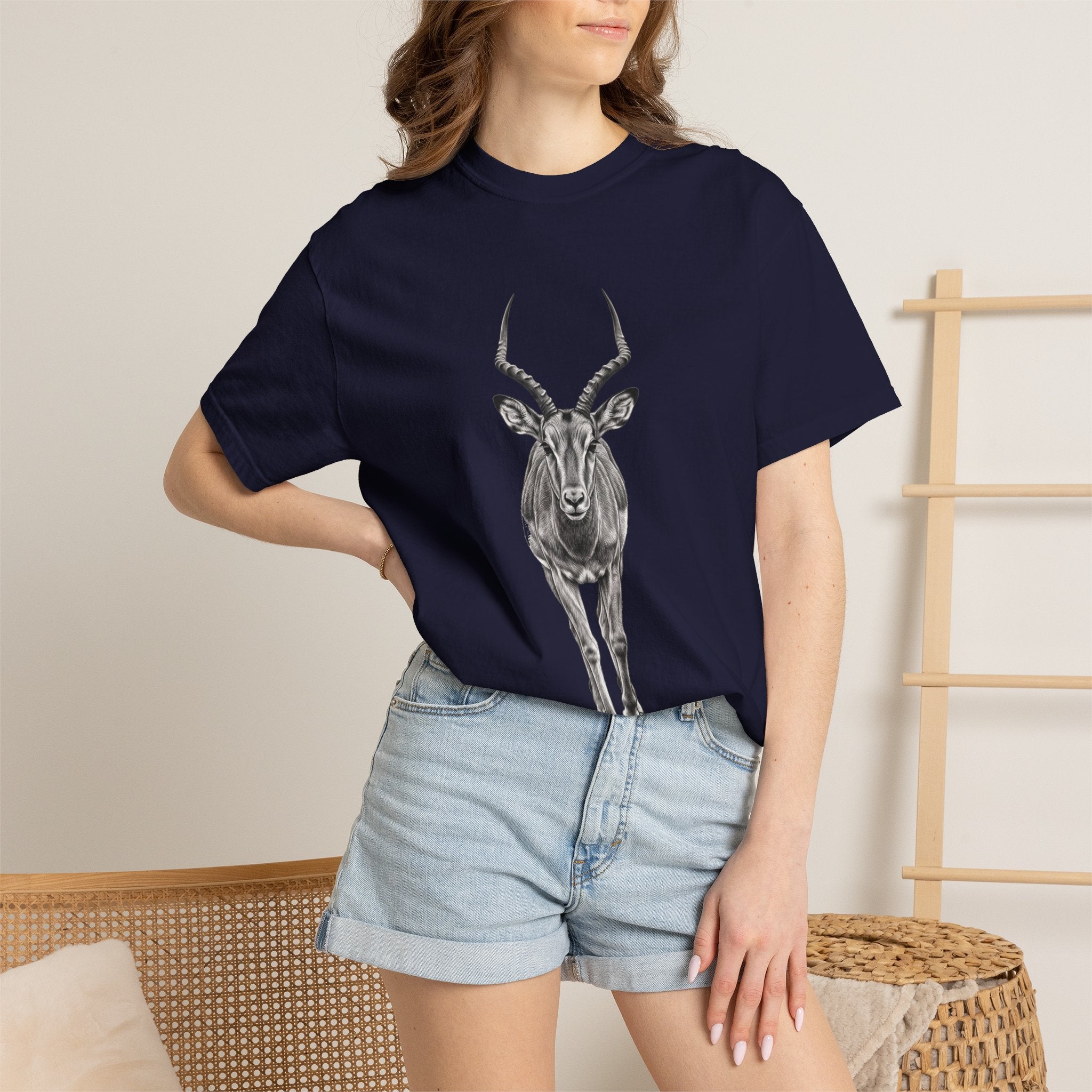 Antelope Sketch T‑Shirt — Minimal Wildlife Graphic Tee