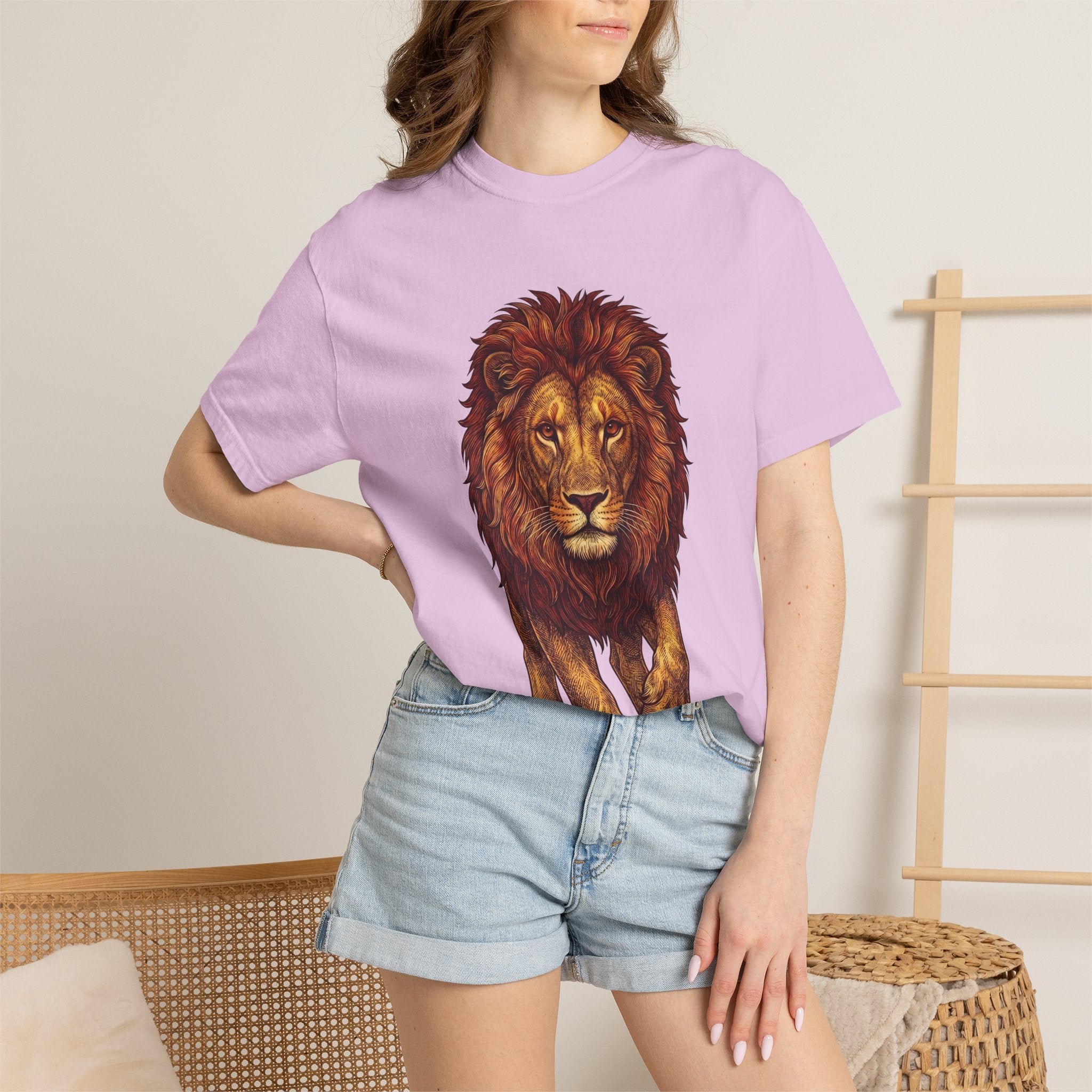 Lion Illustration T-Shirt — Majestic Walking Lion Graphic Tee