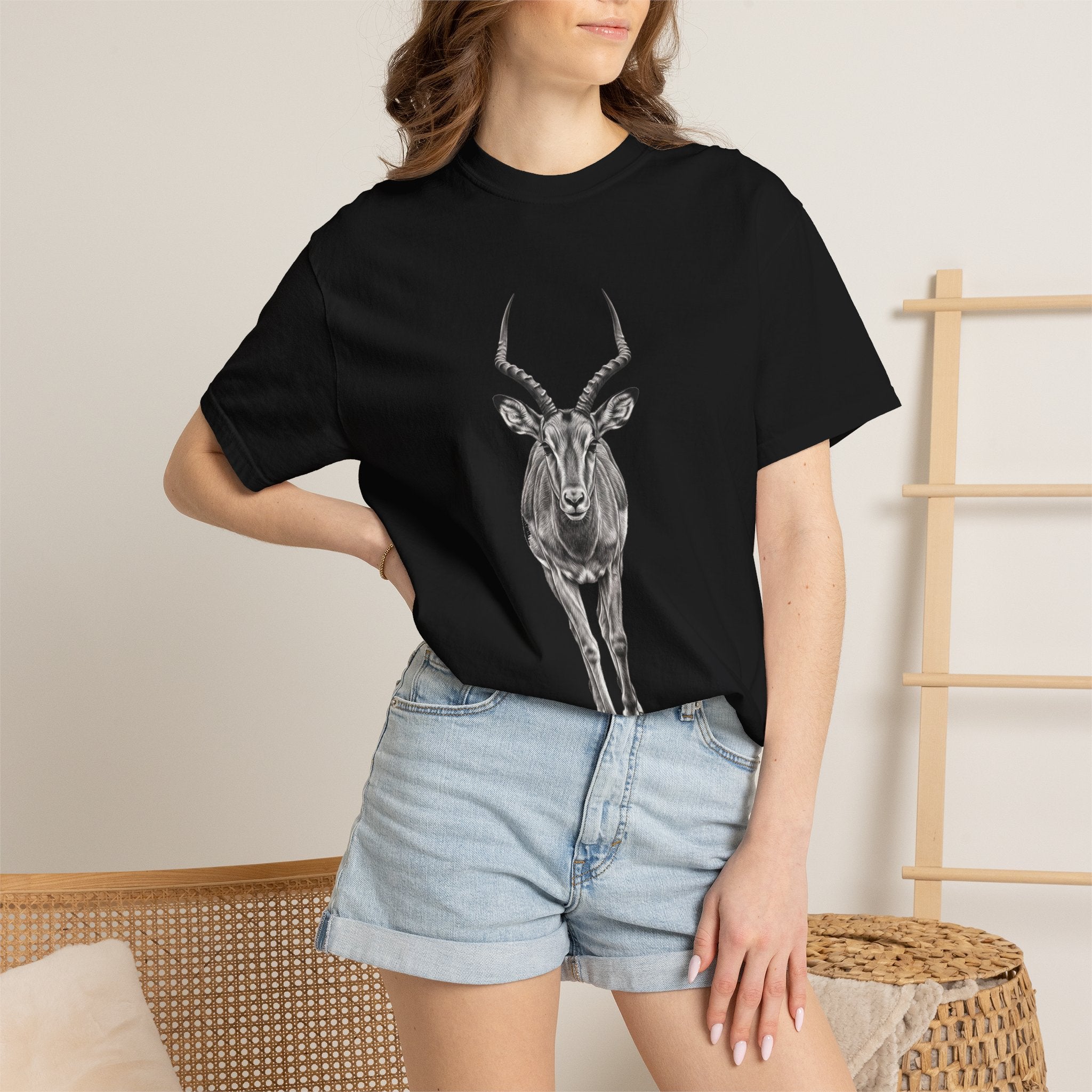 Antelope Sketch T‑Shirt — Minimal Wildlife Graphic Tee