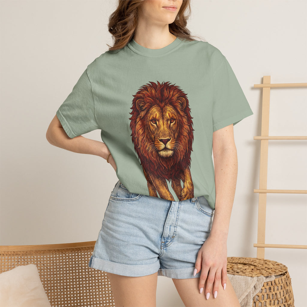 Lion Illustration T-Shirt — Majestic Walking Lion Graphic Tee