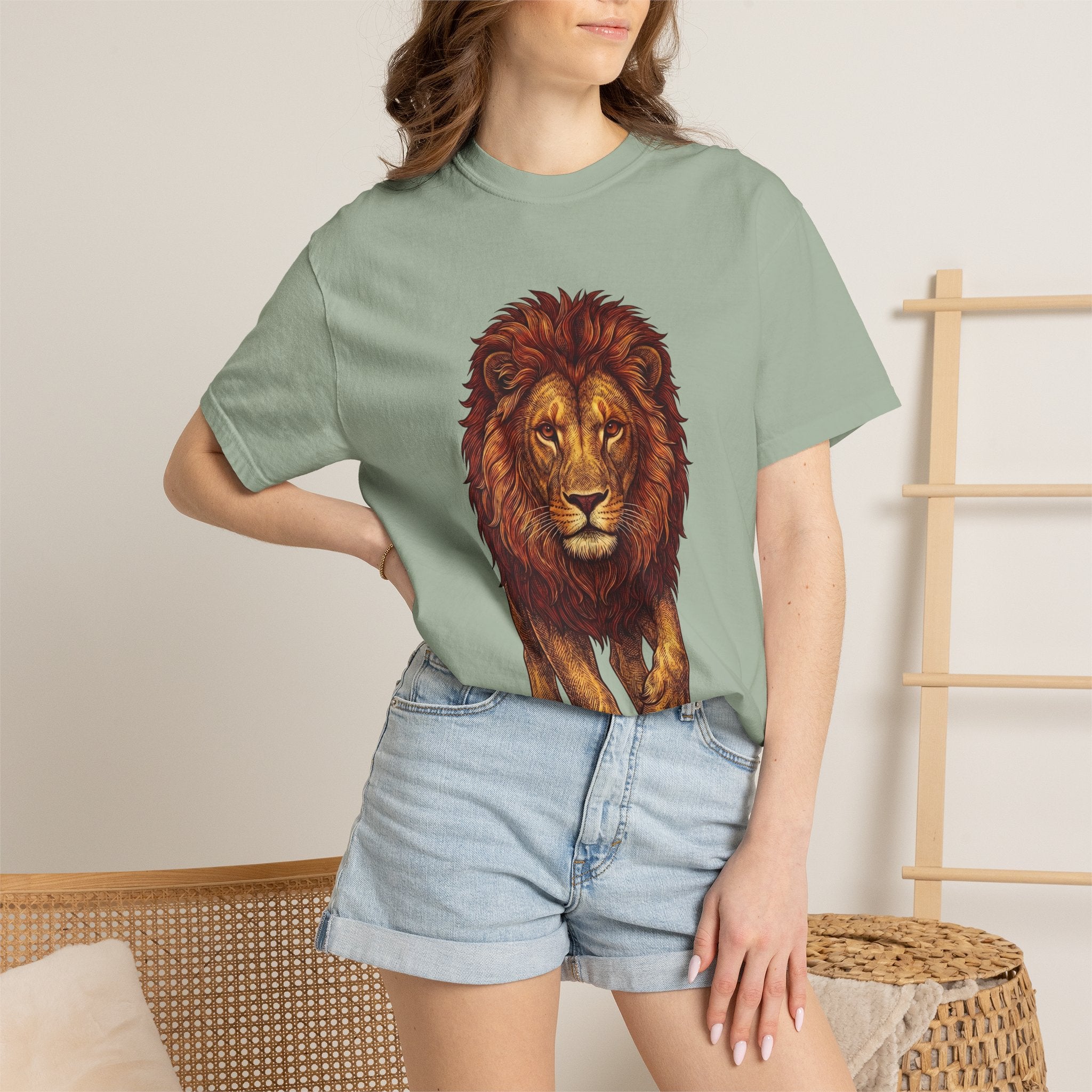 Lion Illustration T-Shirt — Majestic Walking Lion Graphic Tee