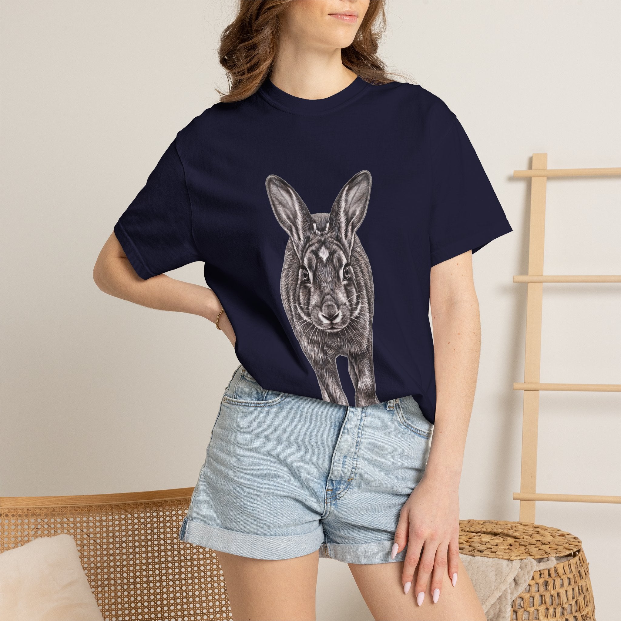 Vintage Rabbit Illustration T-Shirt — Front-Facing Hare Graphic Tee