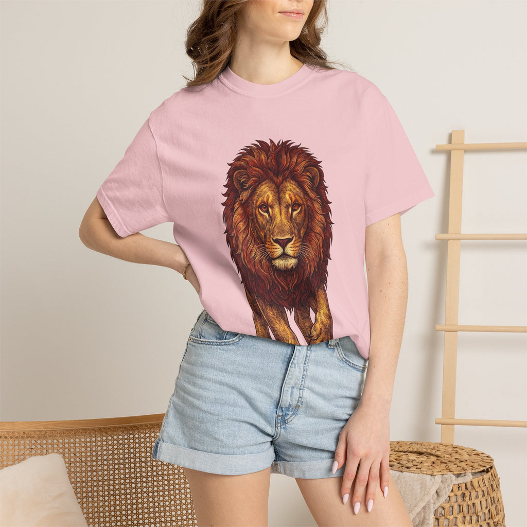 Lion Illustration T-Shirt — Majestic Walking Lion Graphic Tee